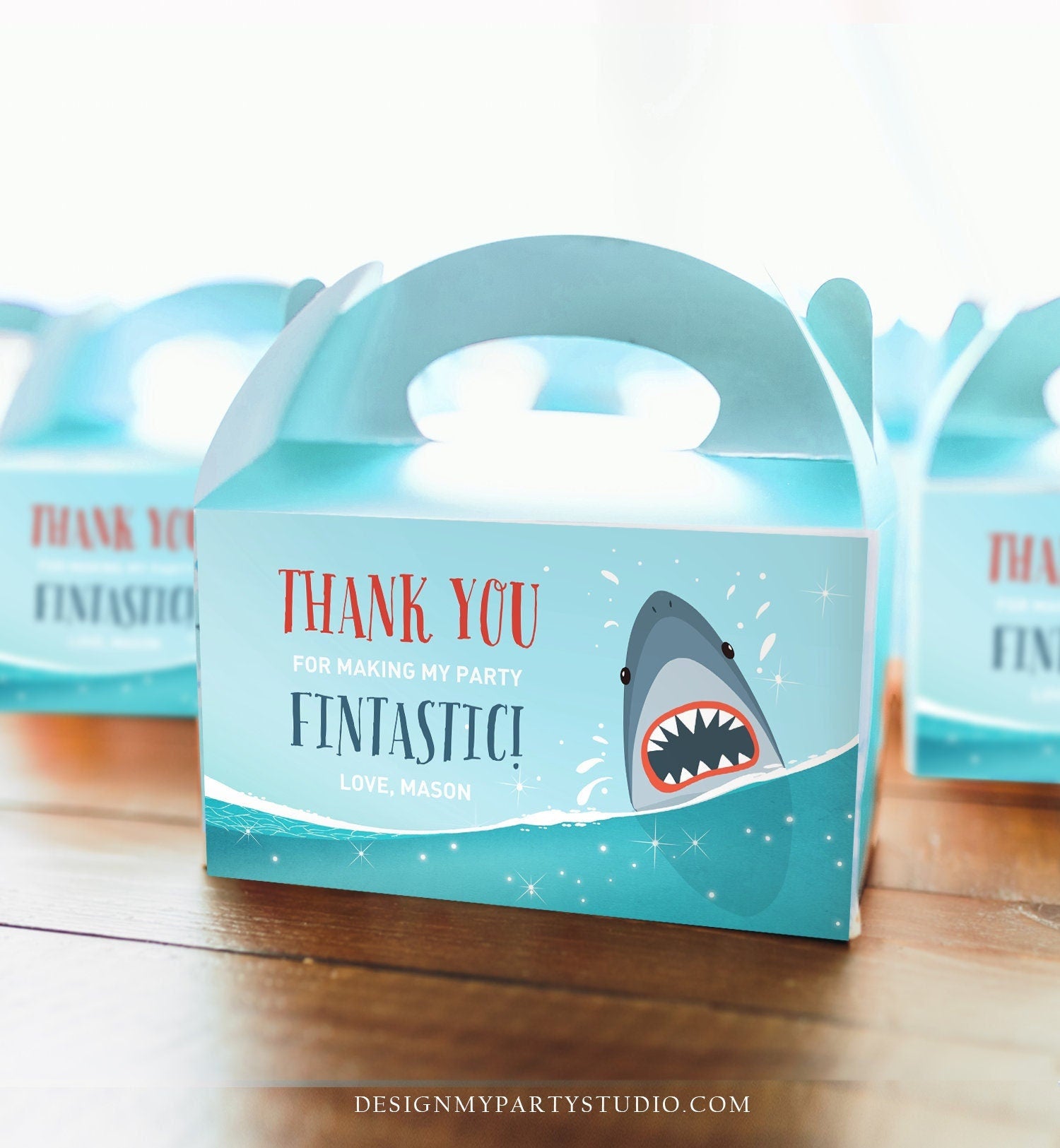 Editable Shark Gable Box Favor Label Shark Birthday Party Favor Box Label Boy Pool Party Fintastic Ocean Sea Digital Download Printable 0089