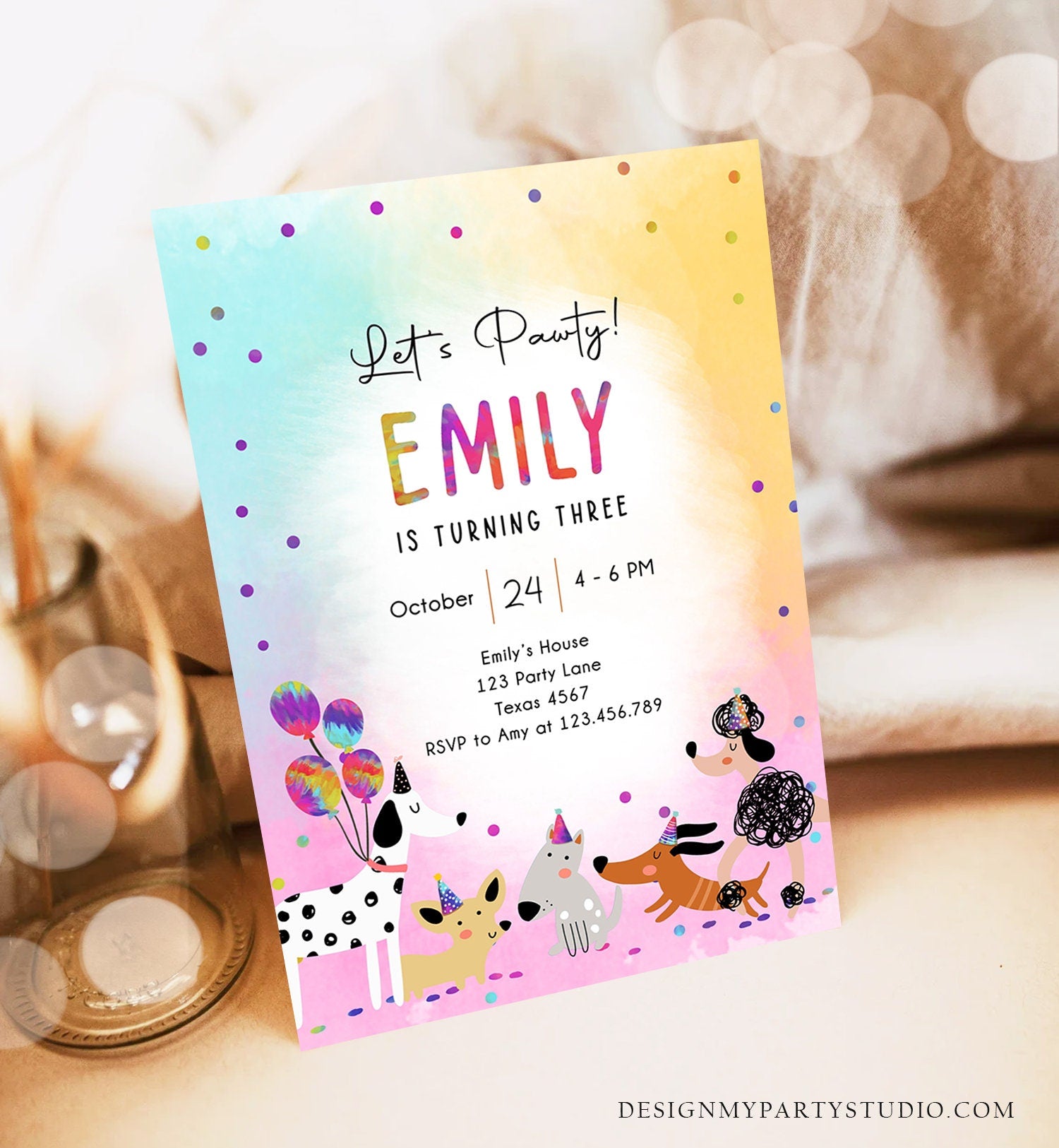 Editable Dog Birthday Party Invitation Puppy Birthday Invite Pink Girl Pawty Birthday Animal Pet Vet Download Printable Template Corjl 0484