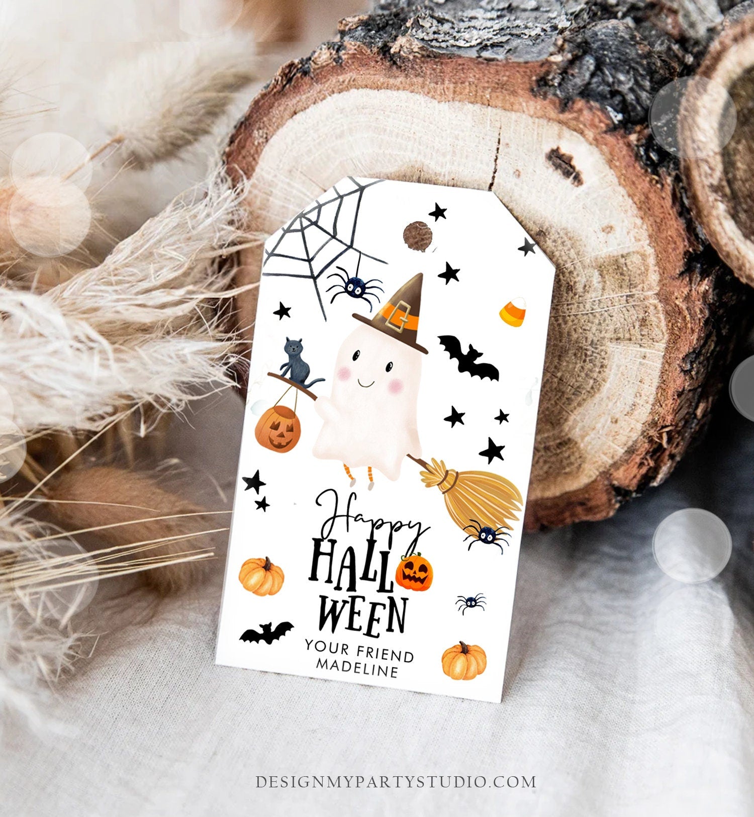 Editable Happy Halloween Gift Tags Trick Or Treat Favor Tag Ghost Treat Spooky Tag Digital Download Template Printable 0261 0479 0009