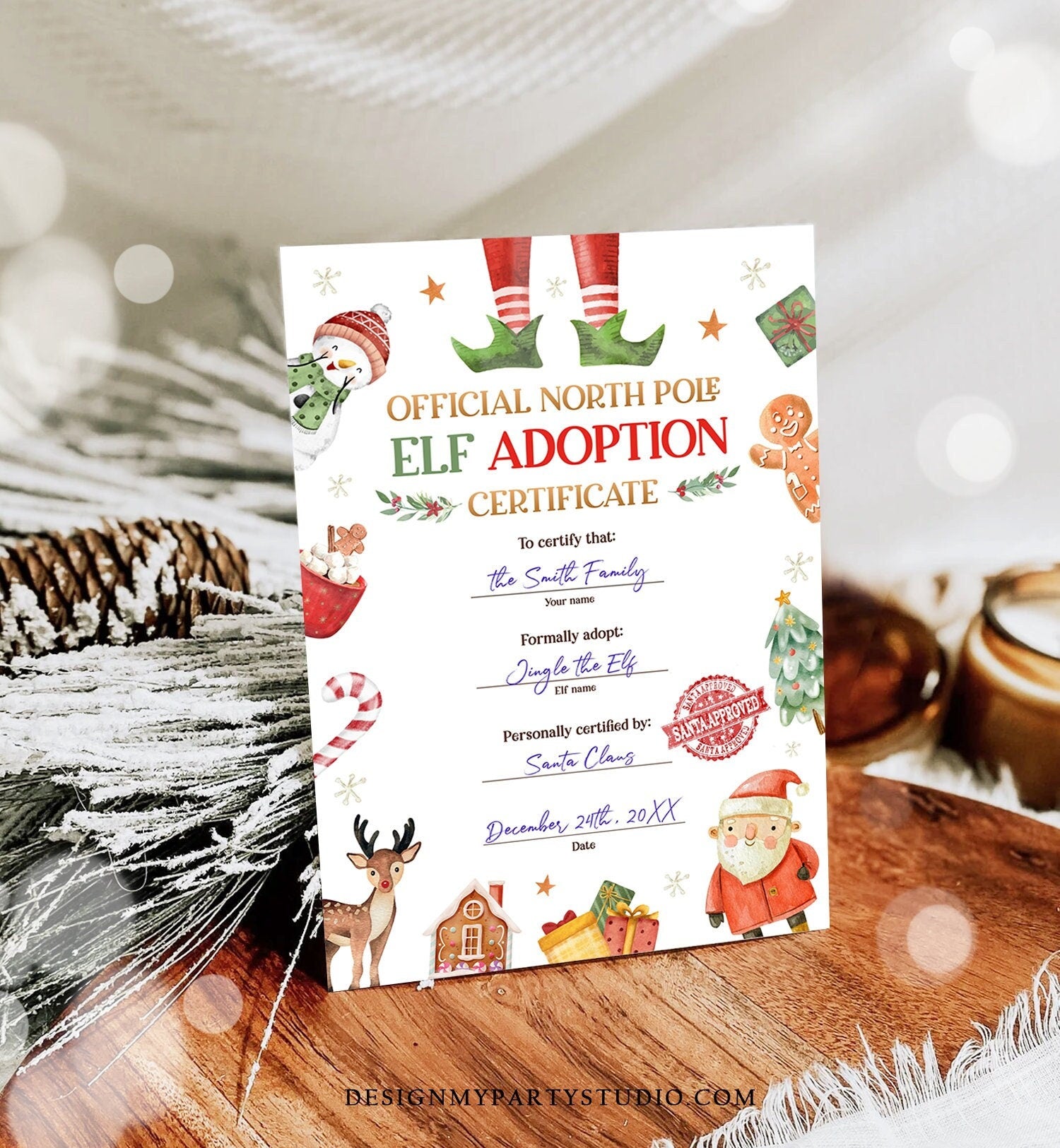 Editable Elf Adoption Certificate Adopt an Elf Letter Elf Activity Christmas Elf Certificate Santa North Pole Corjl Template Printable 0445