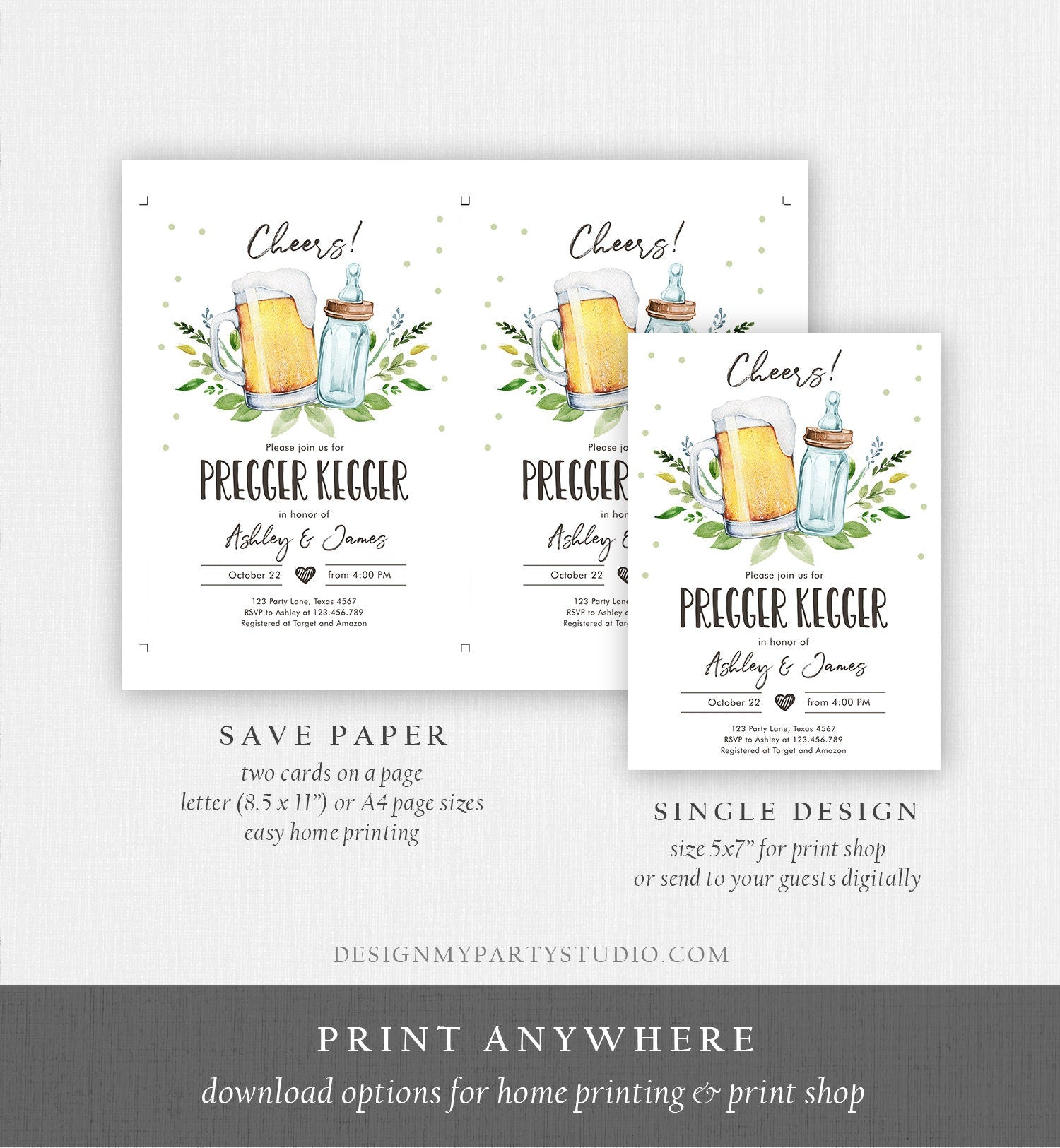 Editable Pregger Kegger Invitation Bottle and Beers Baby Shower Cheers Coed Couples Shower Download Corjl Template Printable 0190