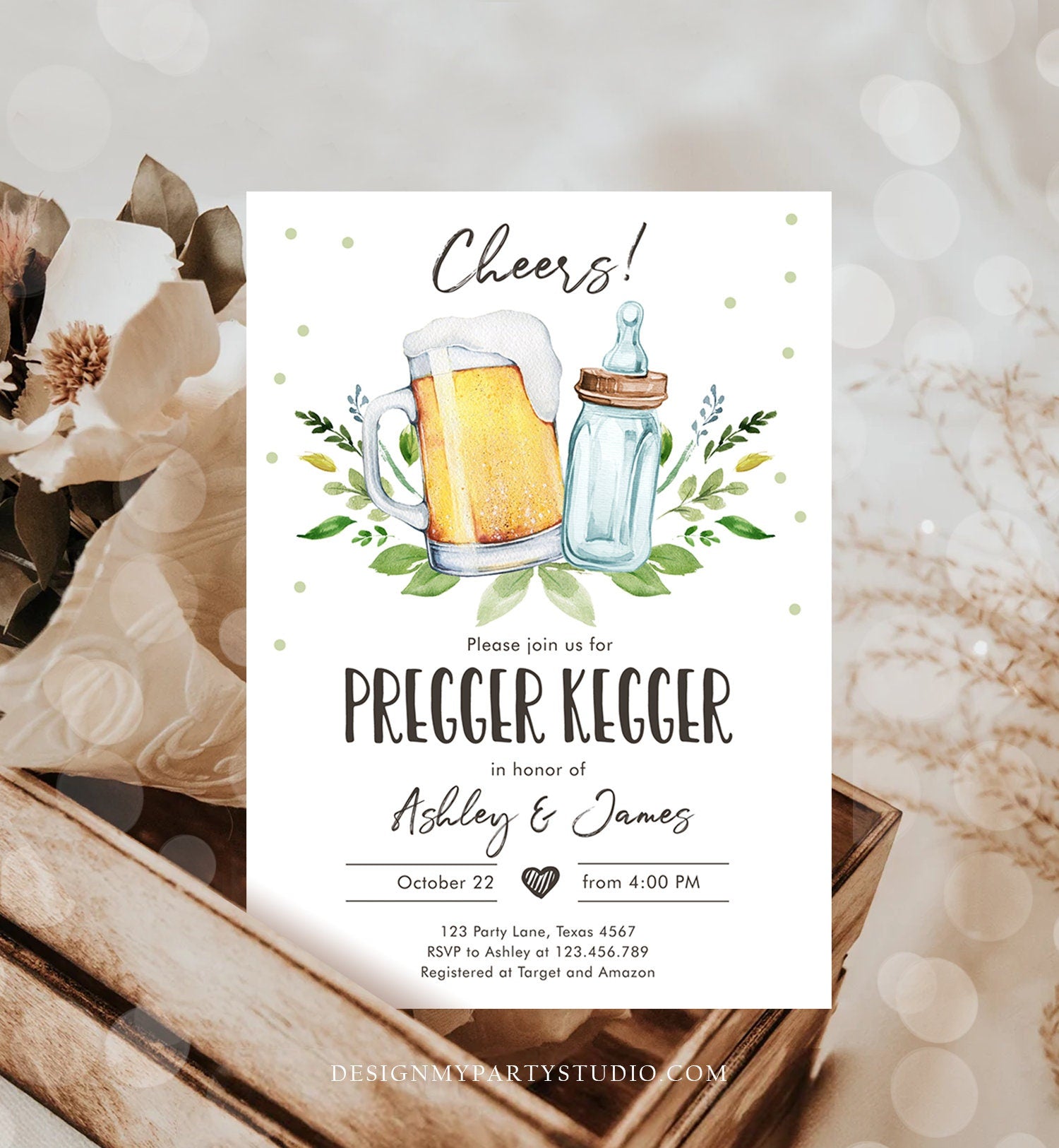 Editable Pregger Kegger Invitation Bottle and Beers Baby Shower Cheers Coed Couples Shower Download Corjl Template Printable 0190