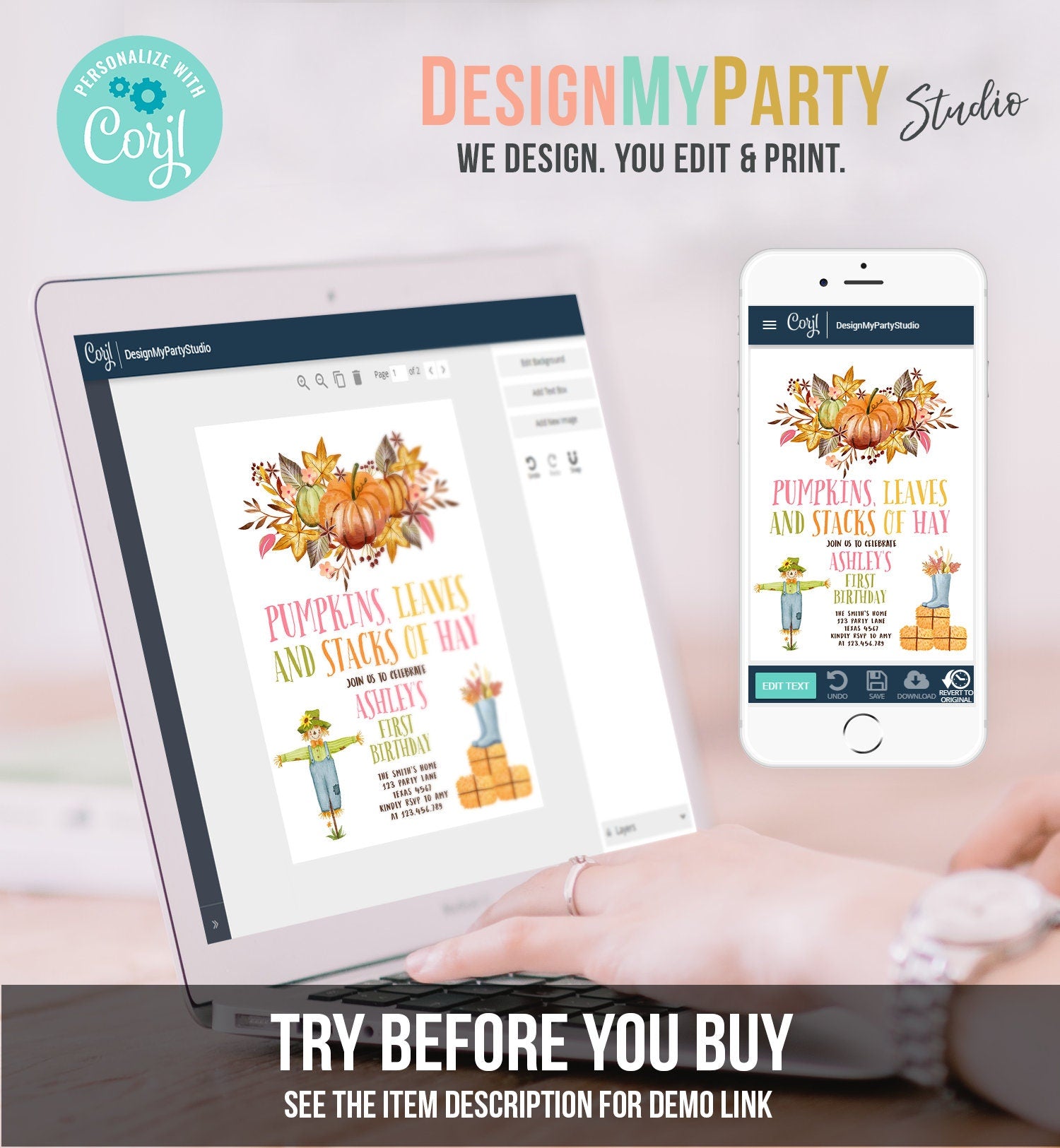 Editable Pumpkin Birthday Invitation Fall Harvest Girl Pink Autumn 1st Birthday Pumpkin Party Fall Digital Download Template Printable 0488