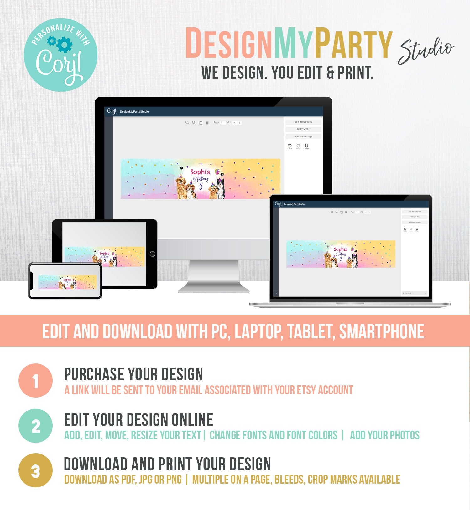 Editable Dog Water Bottle Label Puppy Birthday Party Doggy Pet Vet Pawty Birthday Decor Girl Digital Download Template Printable 0460