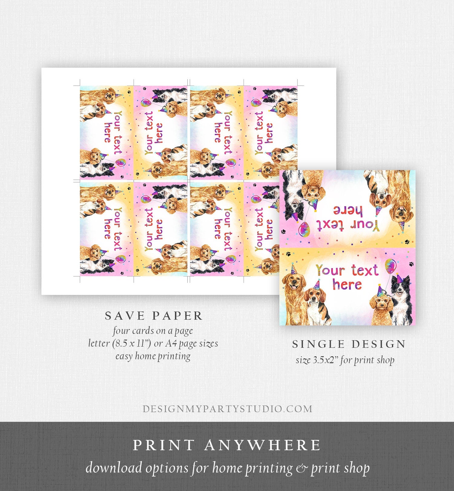 Editable Dog Food Labels Dog Birthday Place Card Tent Card Party Animals Puppy Party Pet Vet Doggy Shelter Digital Template Printable 0460