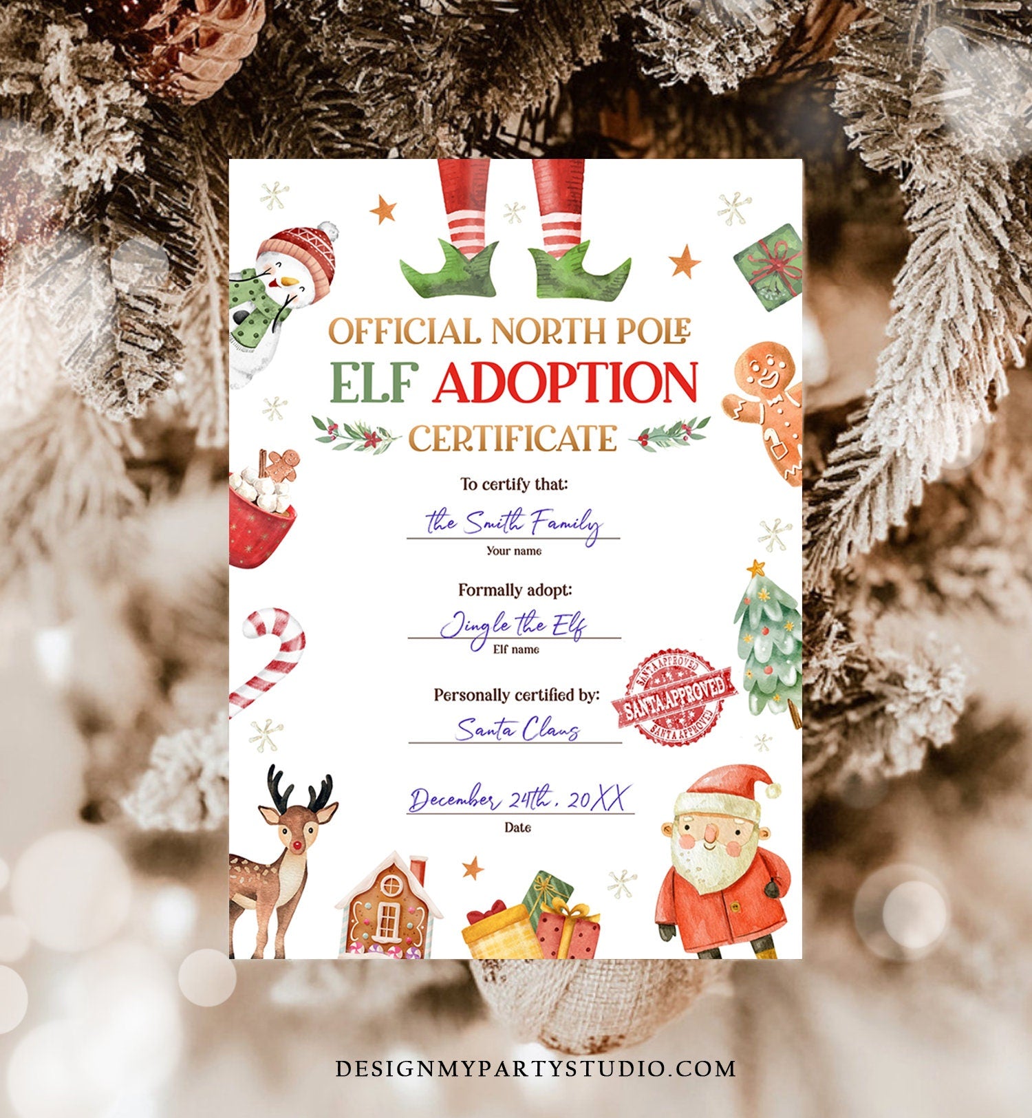 Editable Elf Adoption Certificate Adopt an Elf Letter Elf Activity Christmas Elf Certificate Santa North Pole Corjl Template Printable 0445