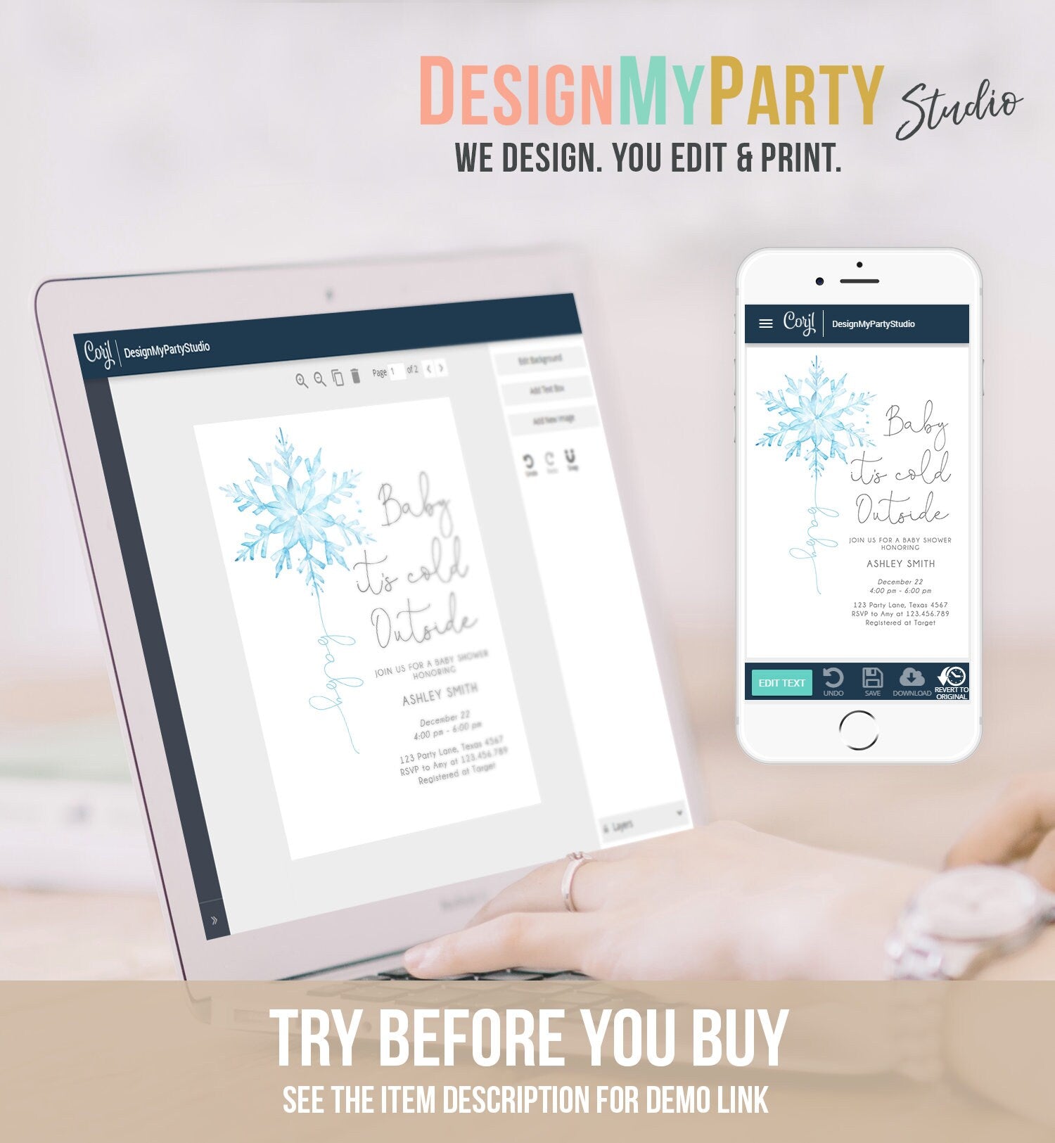 Editable Baby Its Cold Outside Baby Shower Invitation Winter Baby Shower Boy Little Snowflake Watercolor Digital Template Printable 0494