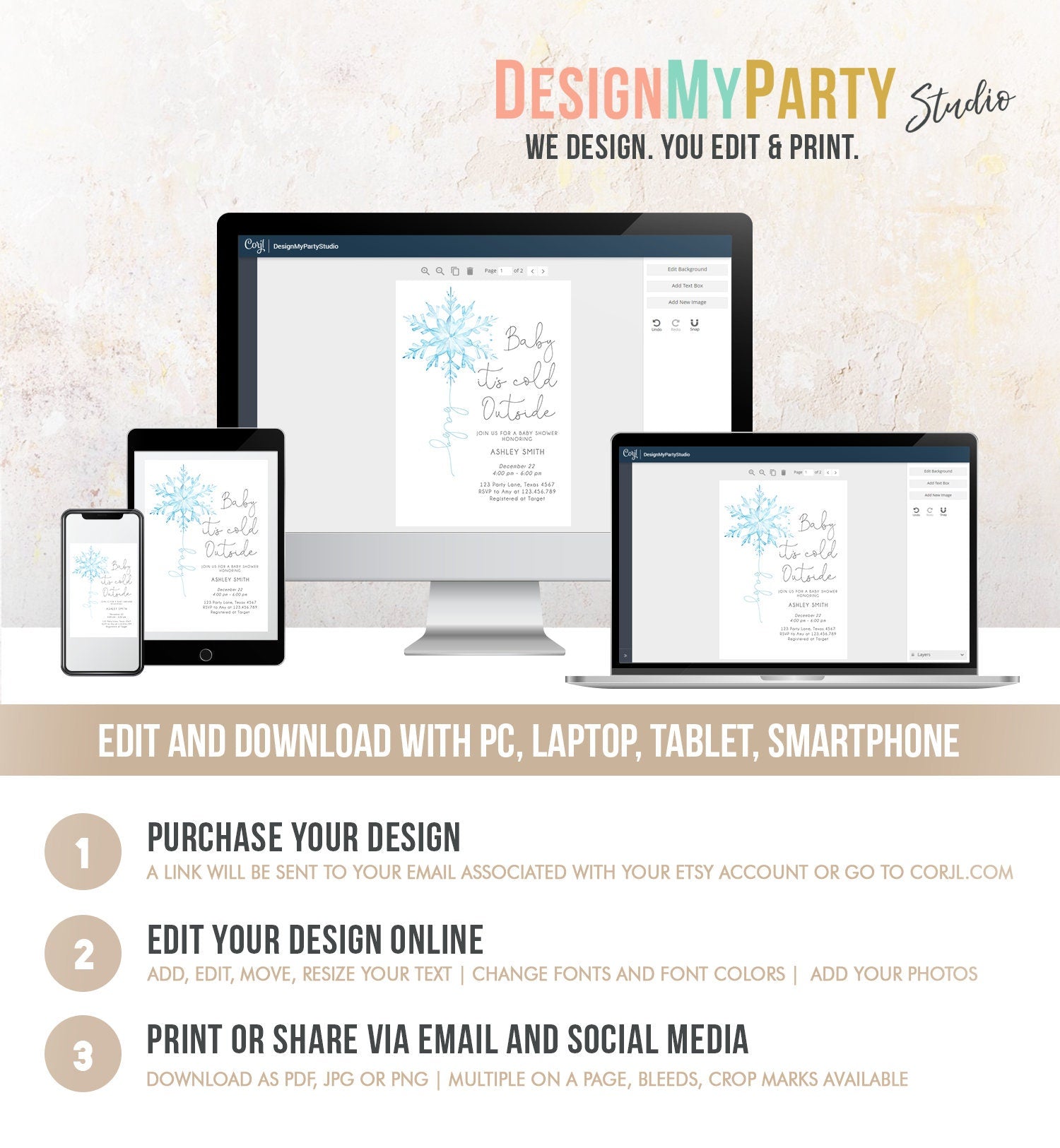 Editable Baby Its Cold Outside Baby Shower Invitation Winter Baby Shower Boy Little Snowflake Watercolor Digital Template Printable 0494