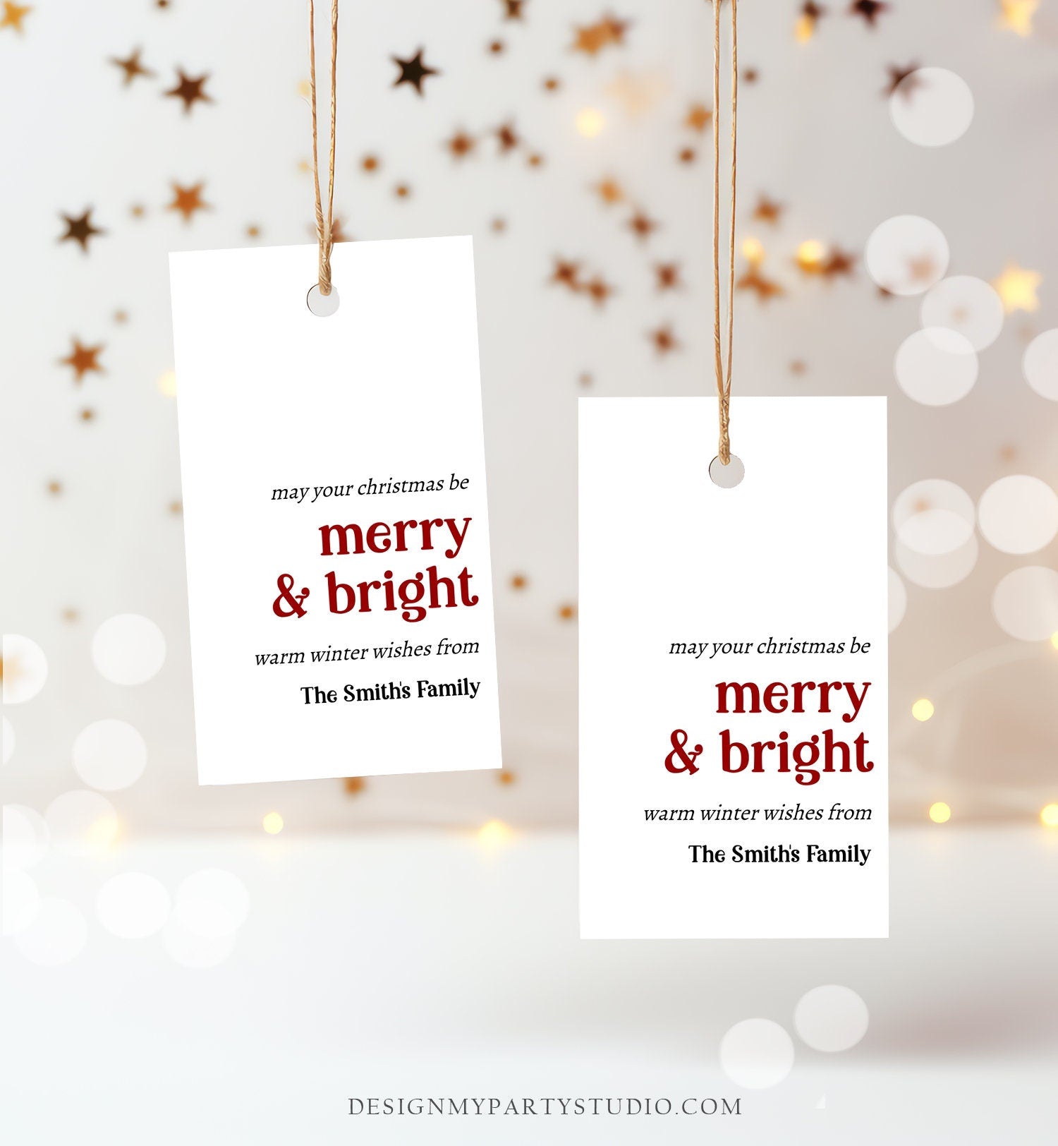 Editable Holiday Gift Tags Christmas Gift Tags Merry & Bright Minimalist Holiday Labels Coworkers Digital Download Template Printable 0443