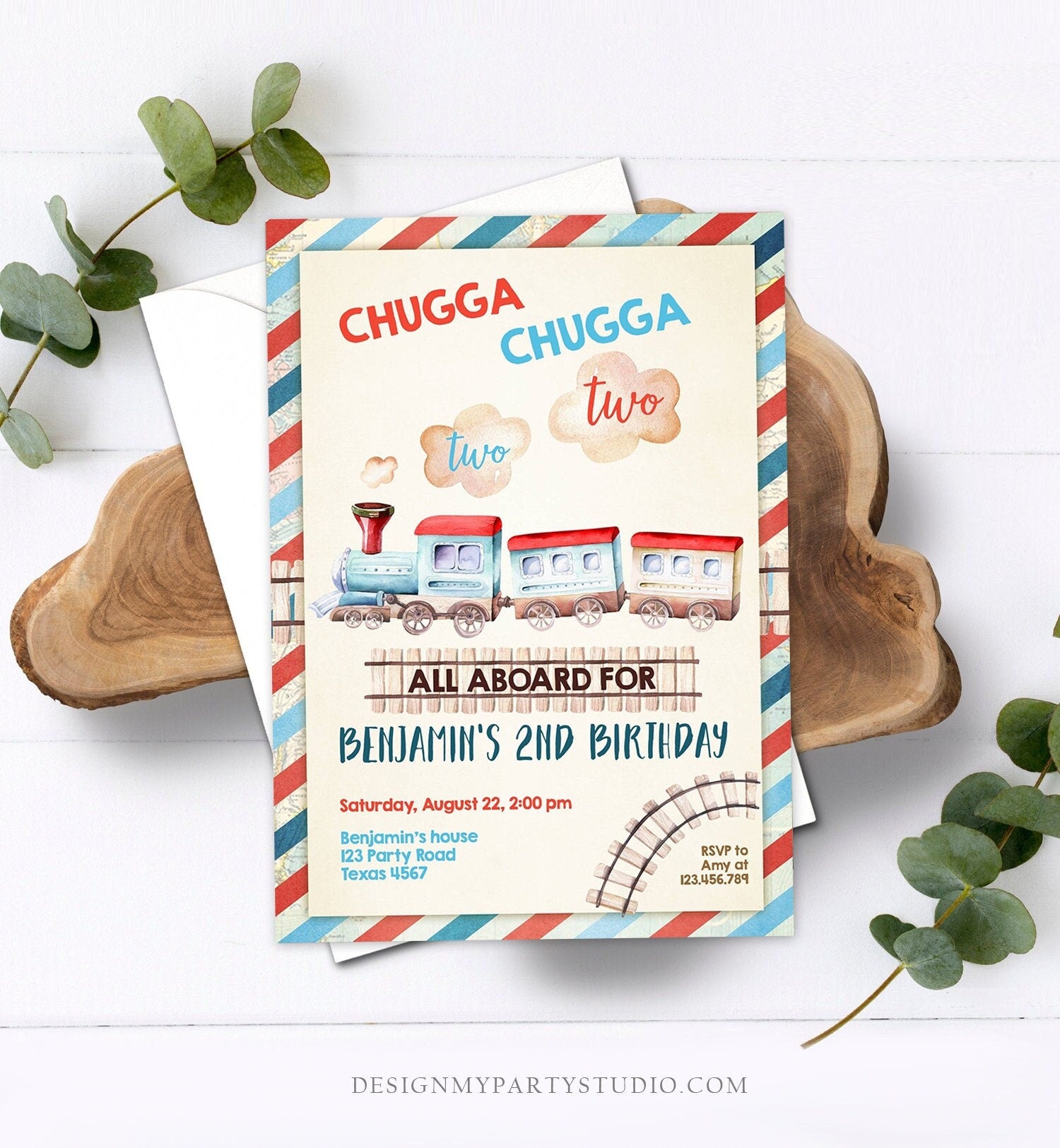 Editable Chugga Chugga Two Two Train Birthday Invitation Vintage Choo Choo Train Party Train Digital Download Template Printable 0149