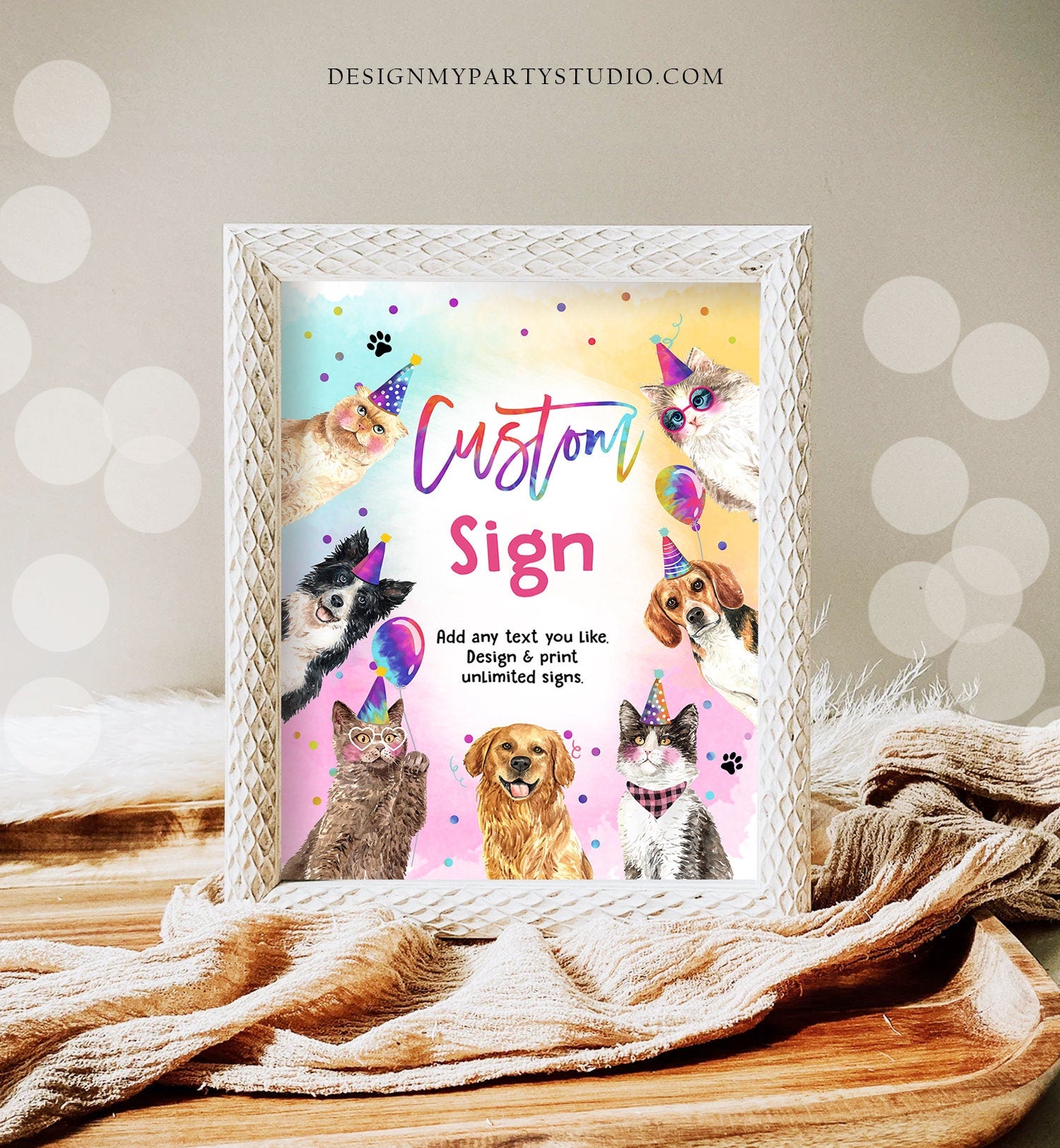 Editable Custom Sign Cats and Dogs Birthday Kitten Birthday Party Sign Puppy Girl Pawty Decor Party Animals 8x10 Download Printable 0460