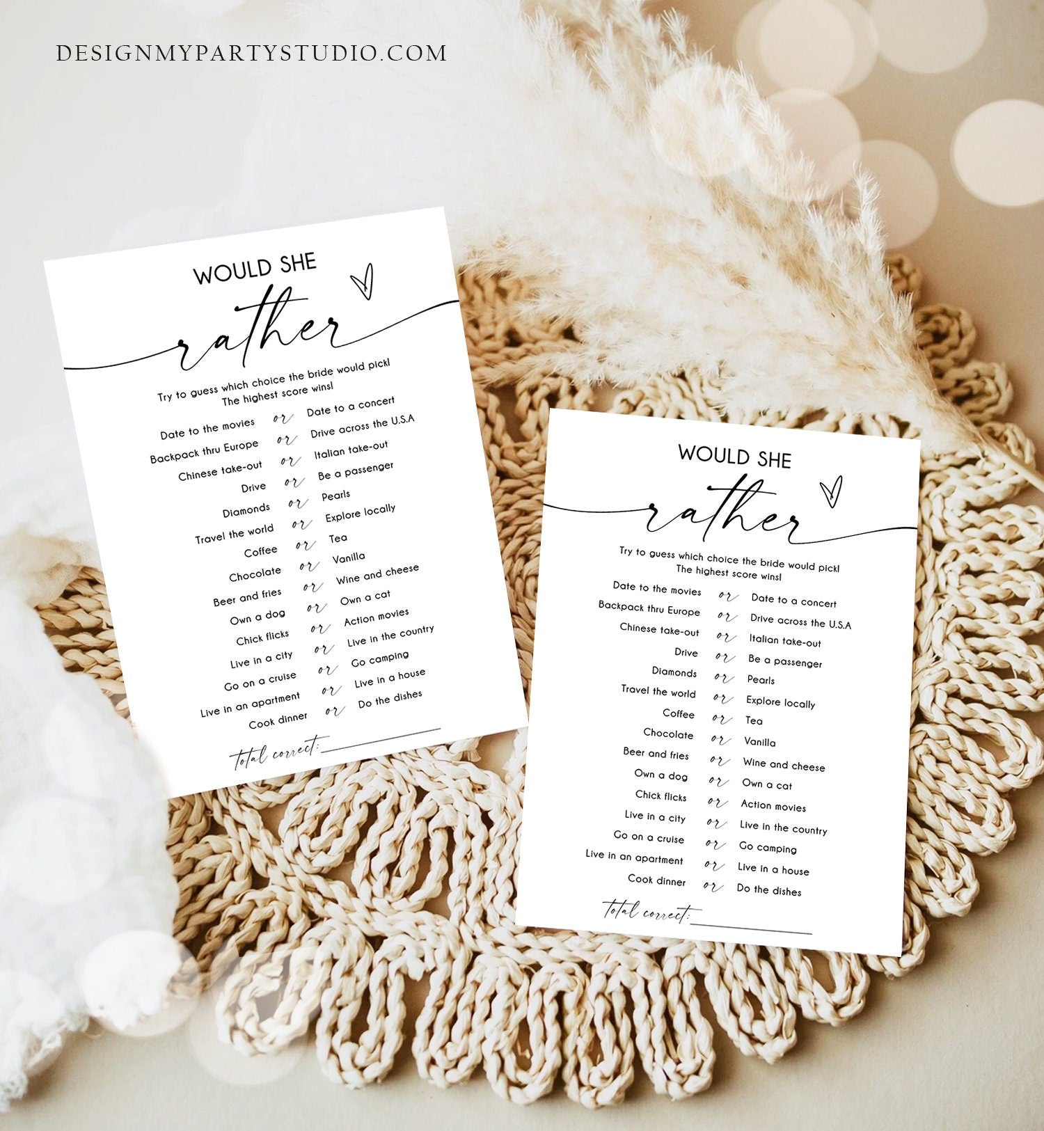 Editable Would She Rather Bridal Shower Game Minimalist Modern Wedding Activity Who Knows Bride Best Activity Corjl Template Printable 0493