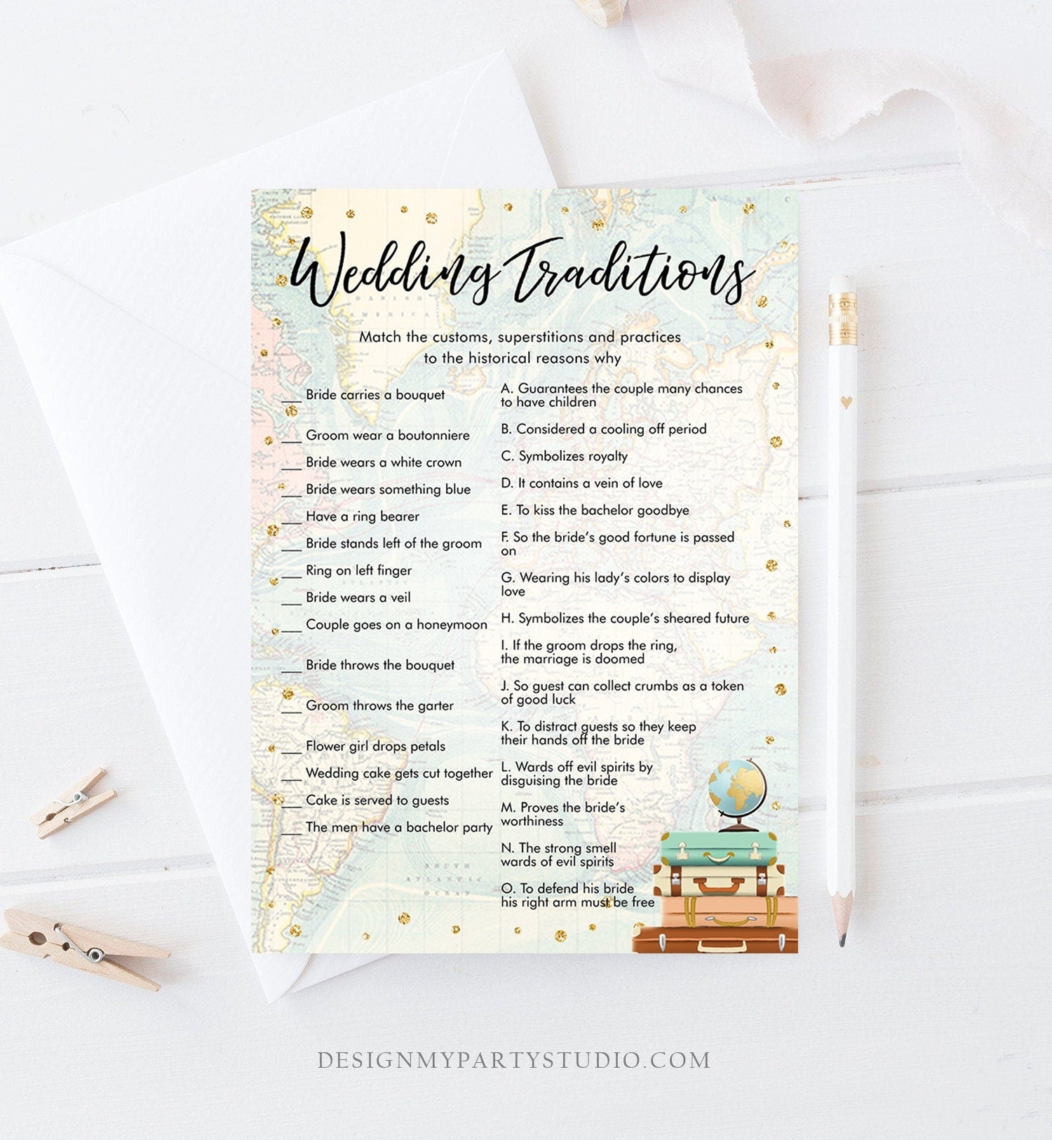 Editable Wedding Traditions Bridal Shower Game Travel Adventure Guessing Game Wedding Shower Activity Game DigitalTemplate Printable 0263