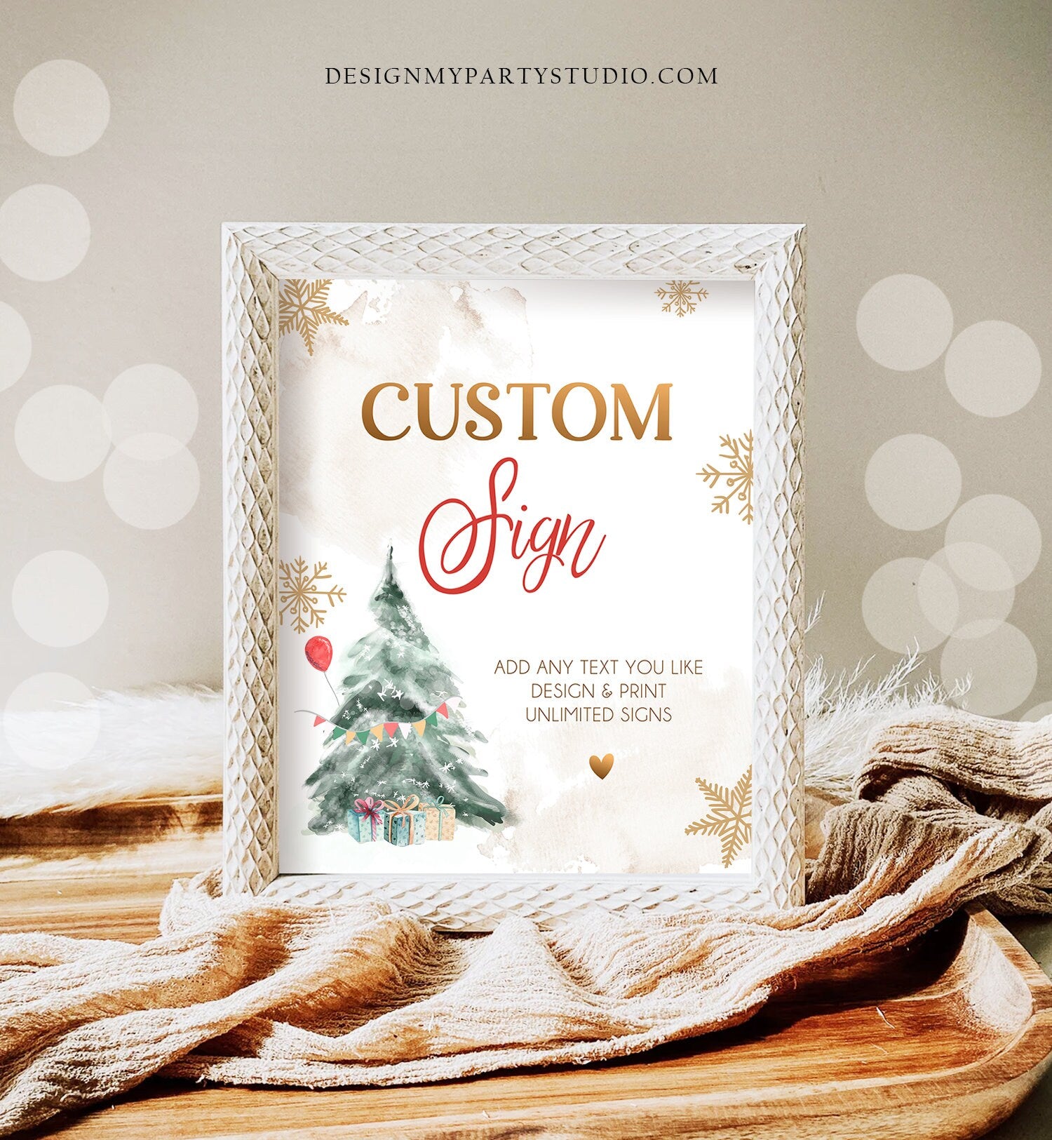Editable Custom Sign Winter Tree Birthday Winter Onederland Decor 1st Party Boy Girl Gold Red Gold 8x10 Digital Template Printable 0363