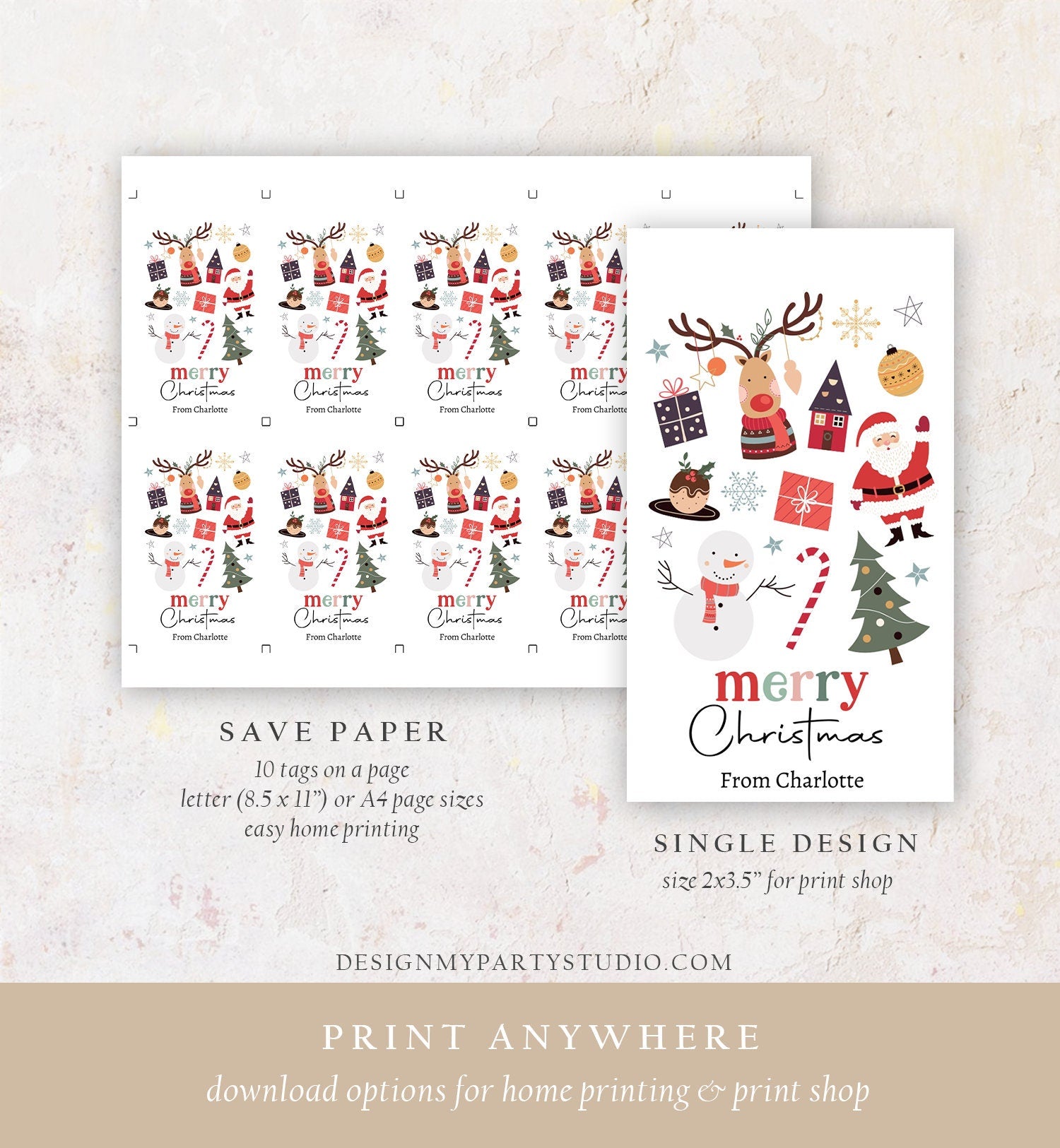 Editable Christmas Gift Tags Holiday Favor Tags Merry Christmas Holiday Tags Holiday Labels Santa Claus Family Download Printable Corjl 0443