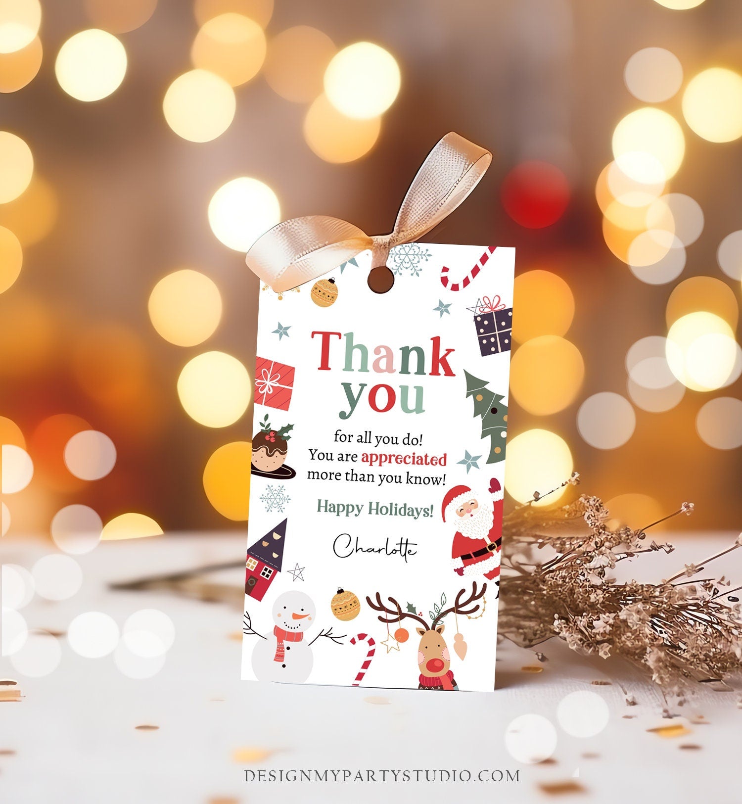 Editable Thank you for all you do Favor Tag Christmas Gift Tag Holiday Appreciation Teacher Family Staff Digital Template Printable 0443