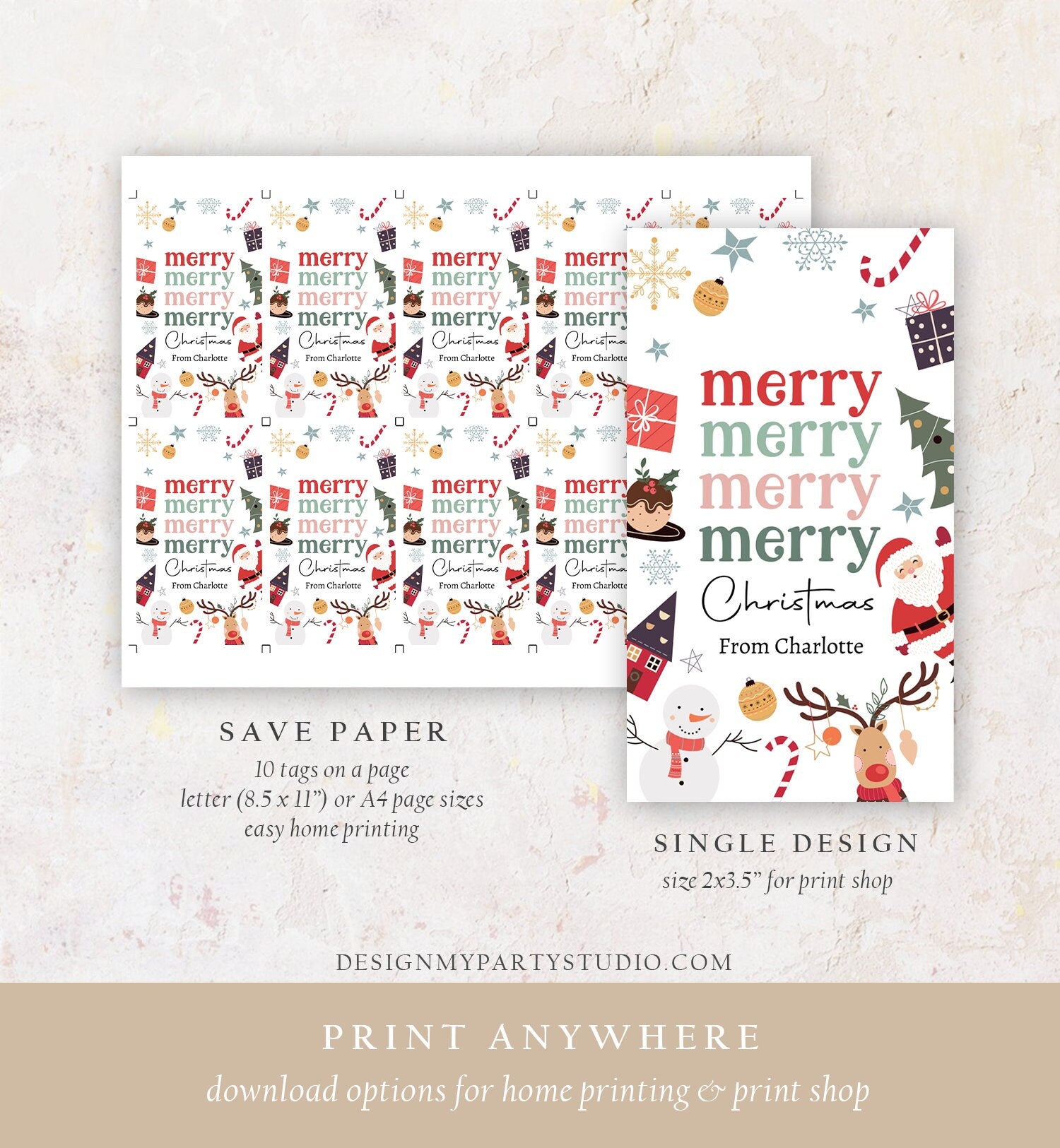 Editable Christmas Gift Tags Holiday Favor Tags Merry Christmas Holiday Tags Holiday Labels Santa Claus Family Download Printable Corjl 0443