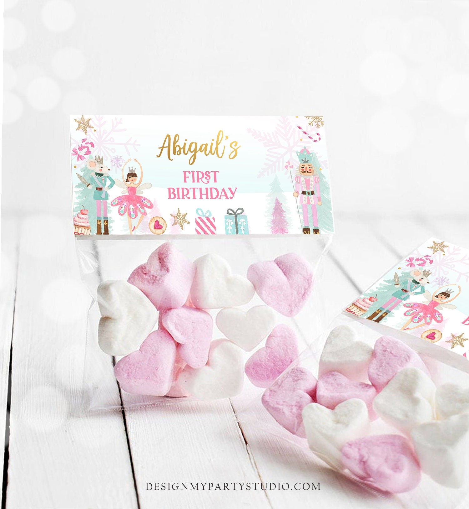 Editable Nutcracker Treat Bag Toppers Land of Sweets Birthday Favors Girl Christmas Winter Sugar Plum Digital Template Printable 0352