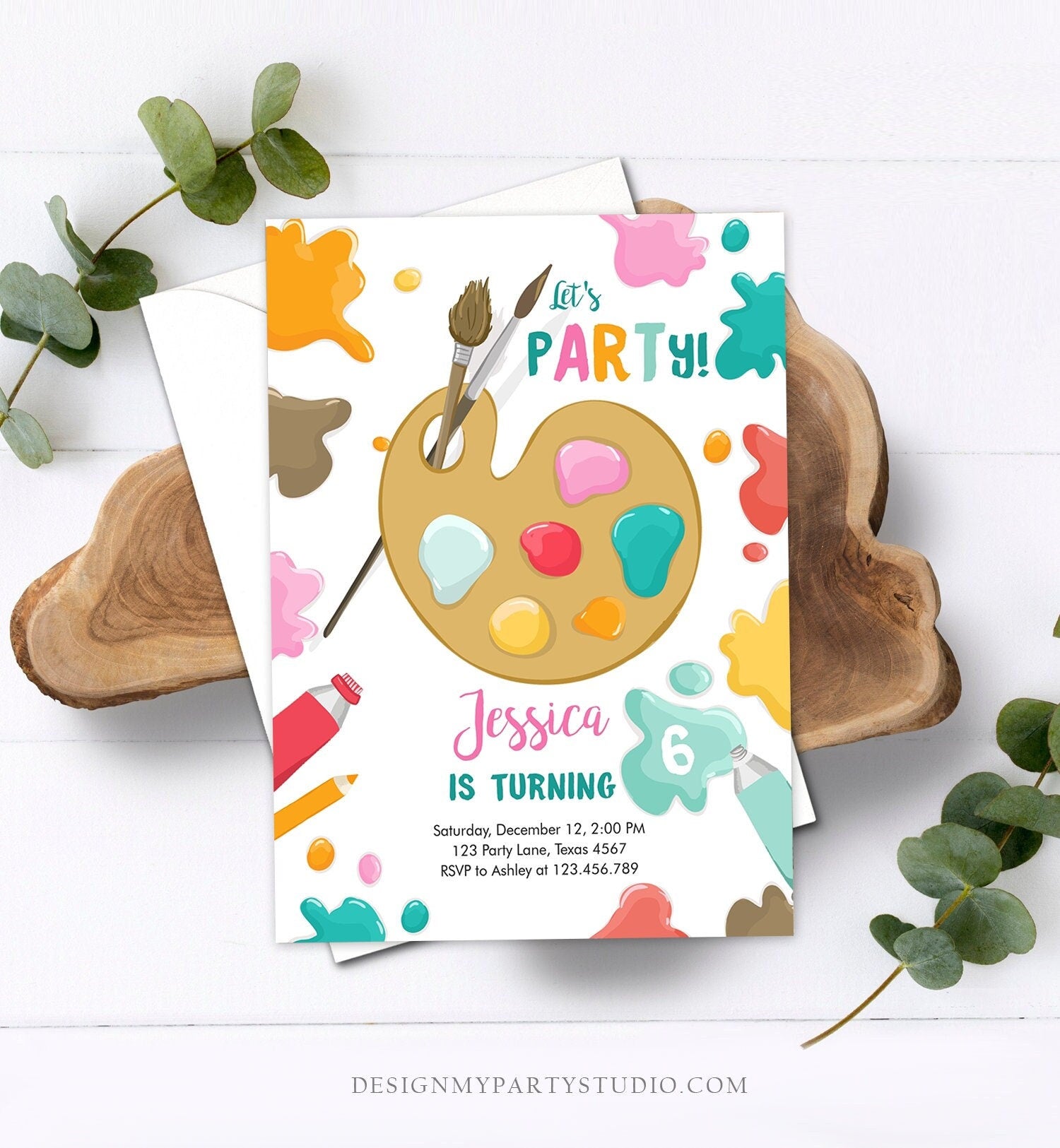 Editable Painting Party Invitation Art Party Birthday Invite Girl Pink Paint Craft Party Digital Download Evite Template Printable 0319