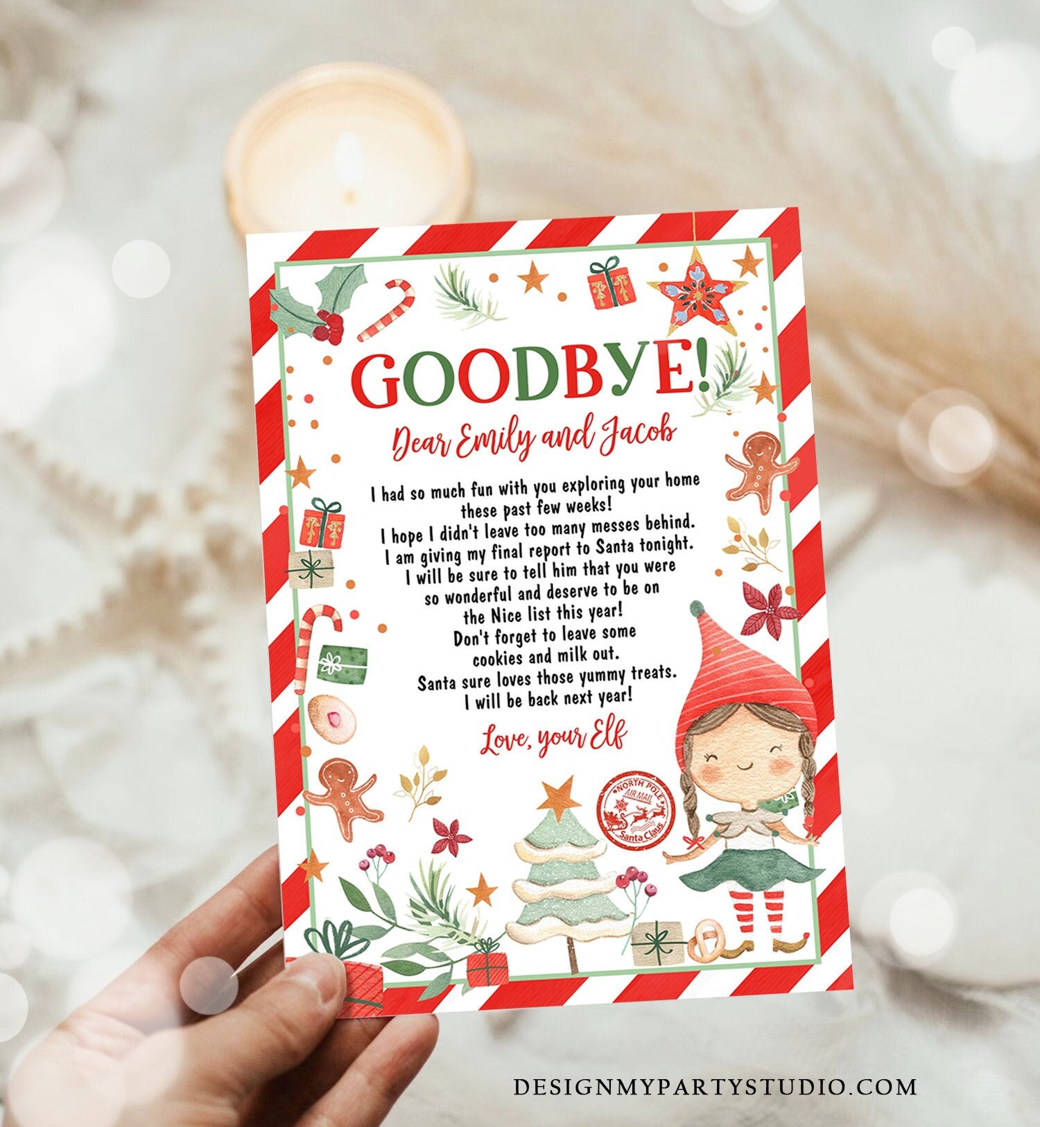 Editable Elf Goodbye Letter Departure Letter Christmas Goodbye to Your Elf Christmas Elf Letter Santa Claus Poem Printable Template 0358