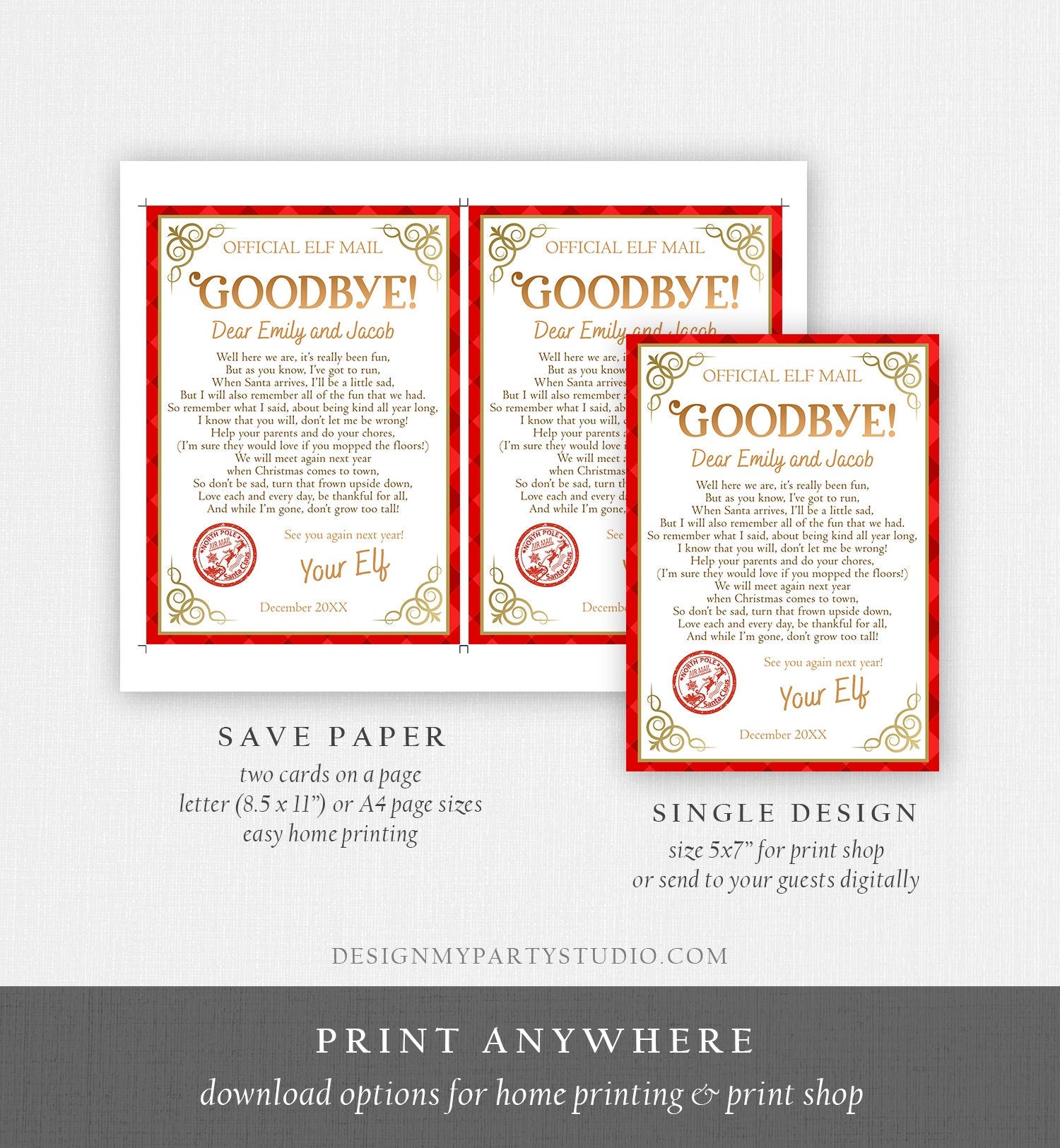 Editable Elf Goodbye Letter Departure Letter Christmas Farewell from Your Elf Christmas Elf Letter Santa Claus Poem Printable Template 0497