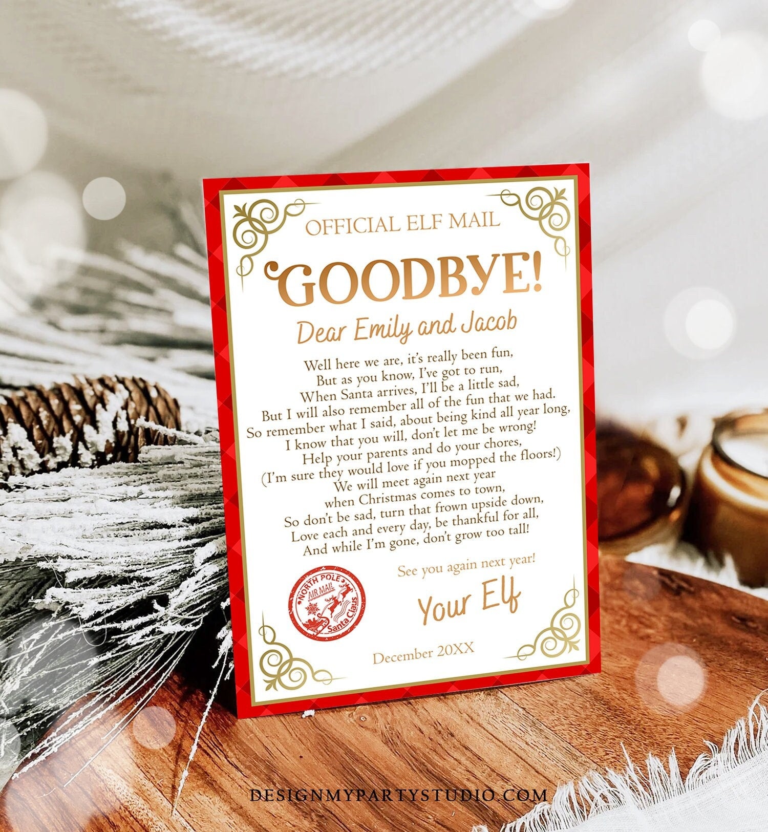 Editable Elf Goodbye Letter Departure Letter Christmas Farewell from Your Elf Christmas Elf Letter Santa Claus Poem Printable Template 0497