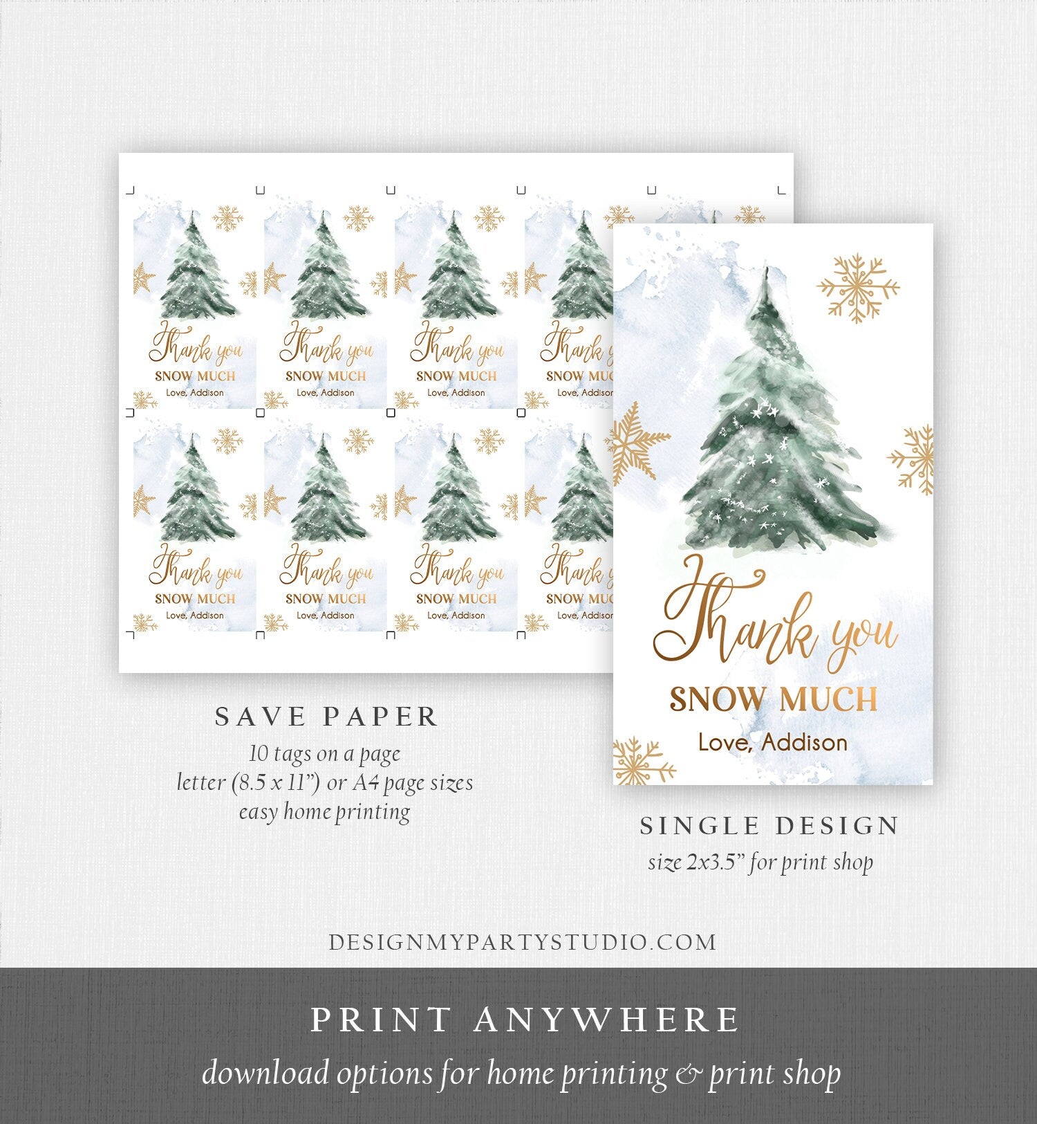 Editable Winter Favor Tag Winter Holiday Christmas Thank You Snow Much Baby Shower Blue Gold Gift Tag Digital Template Printable 0363