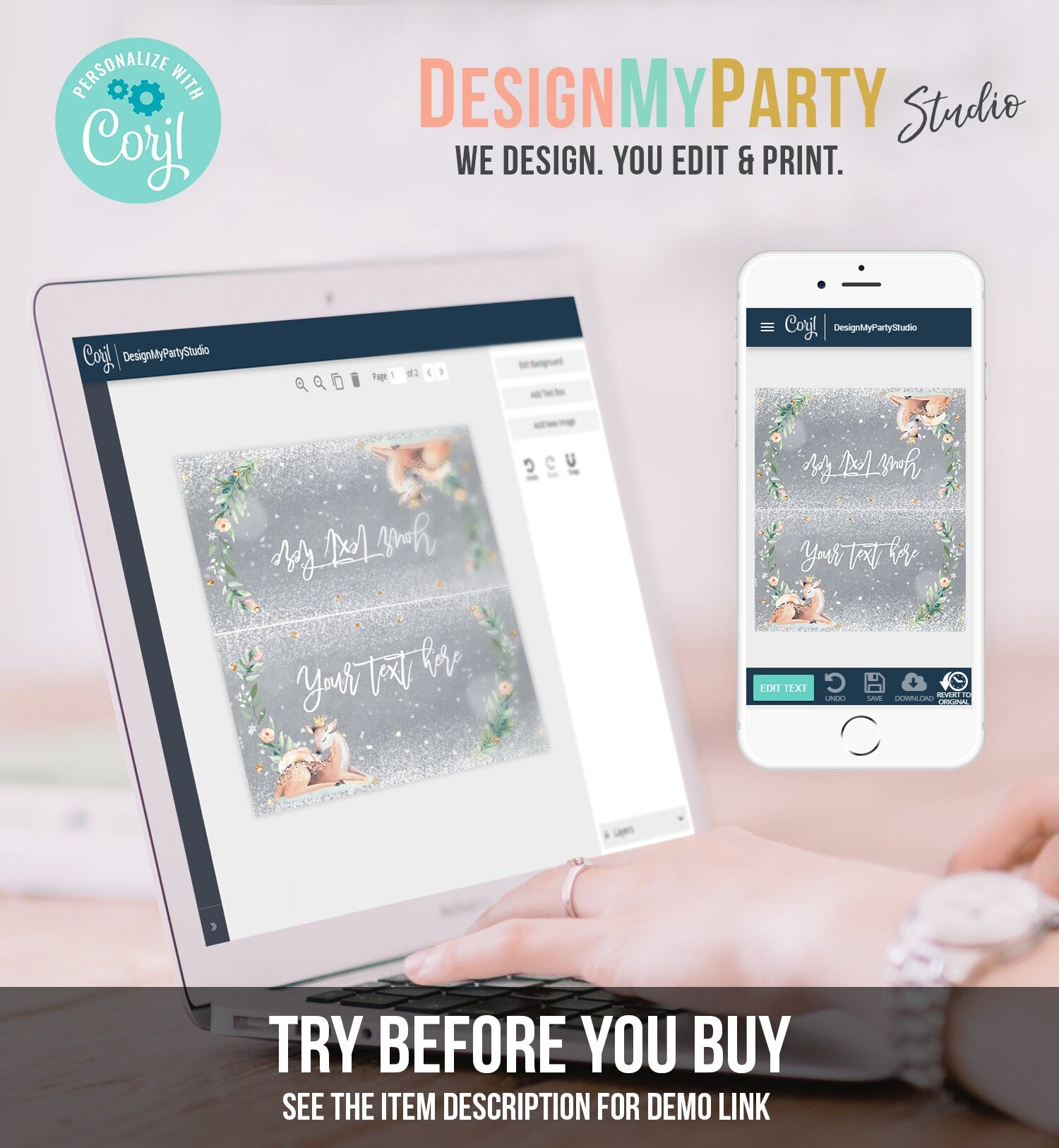 Editable Winter Deer Food Tent Label Place Card Baby It's Cold Outside Girl Birthday Baby Shower Digital Download Template Printable 0265