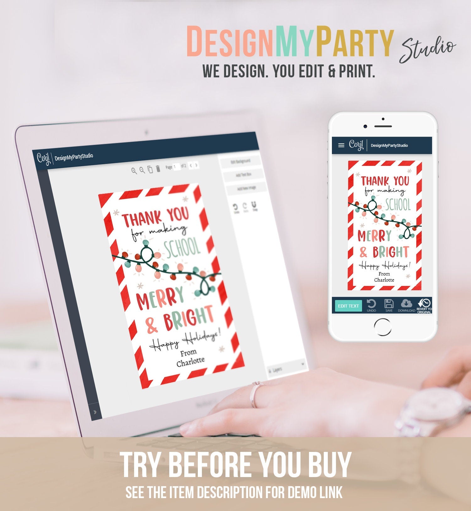 Editable Thank You for Making School Merry And Bright Gift Tags Teacher Christmas Tag Holiday Kids Lights Digital Template Printable 0443