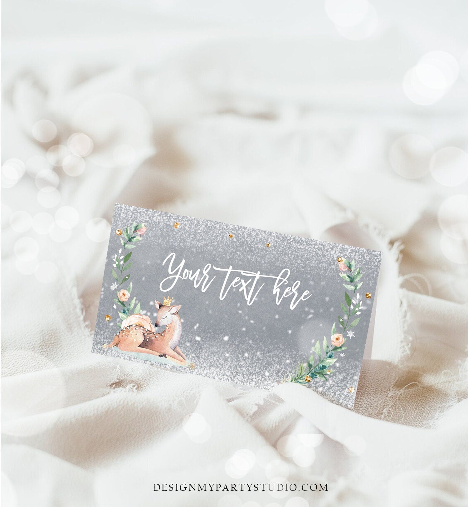 Editable Winter Deer Food Tent Label Place Card Baby It's Cold Outside Girl Birthday Baby Shower Digital Download Template Printable 0265