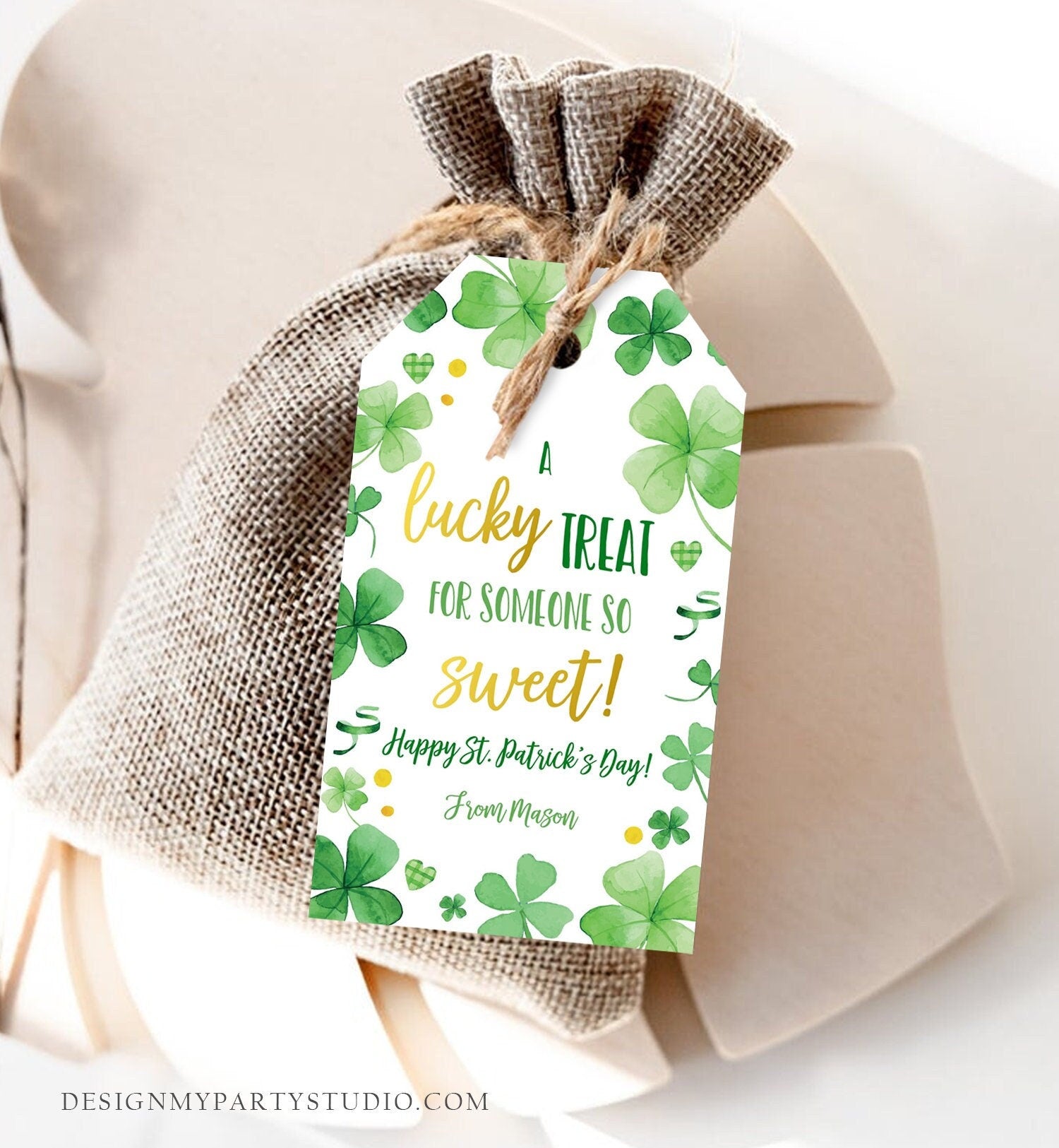 Editable St. Patrick's Day Tag Lucky Treat for Someone Sweet Friend School Classroom Gift Classmate Shamrock Digital Template Printable 0451