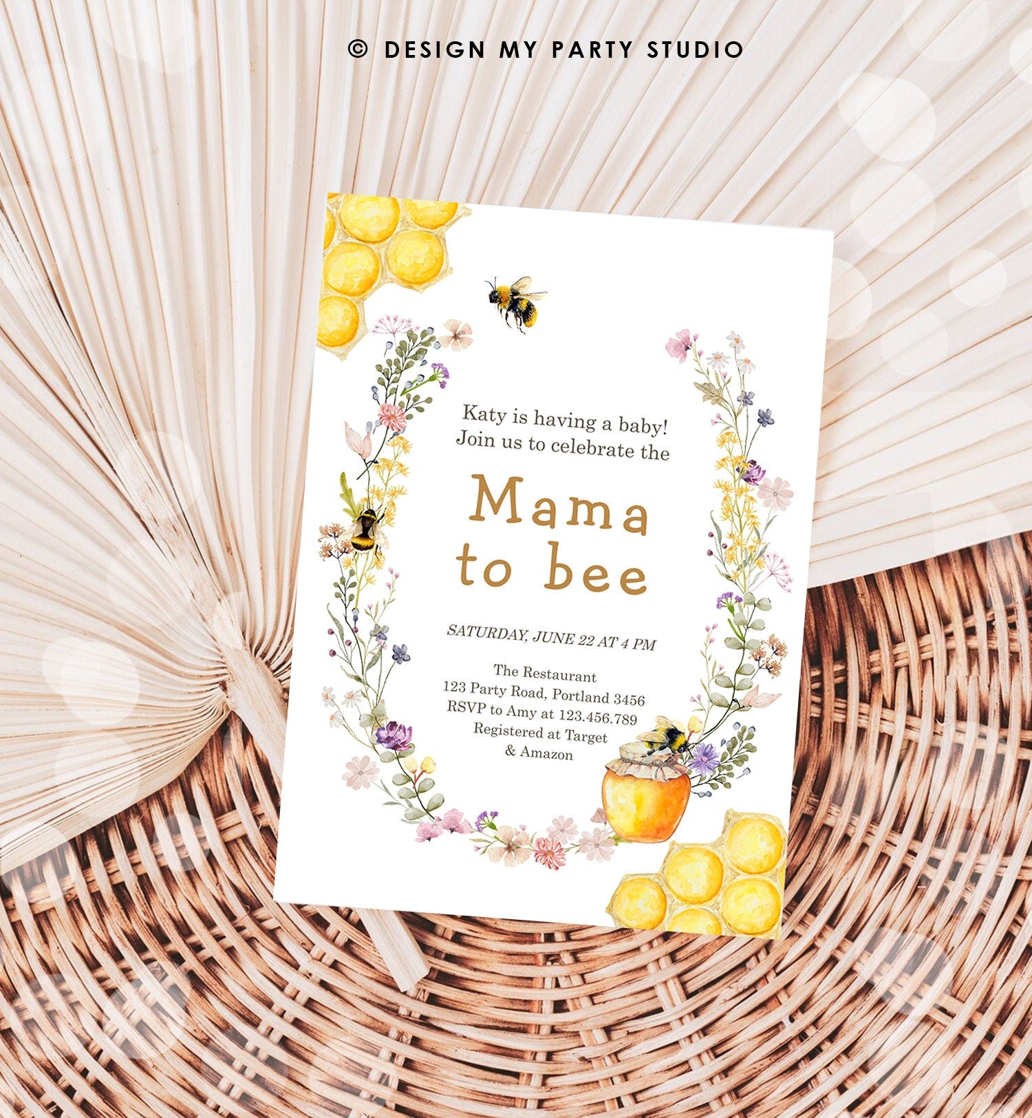 Editable Mama to Bee Invitation Wildflower Baby Shower Bee Honey Boho Mommy to Bee Summer Instant Download Template Digital Evite 0502