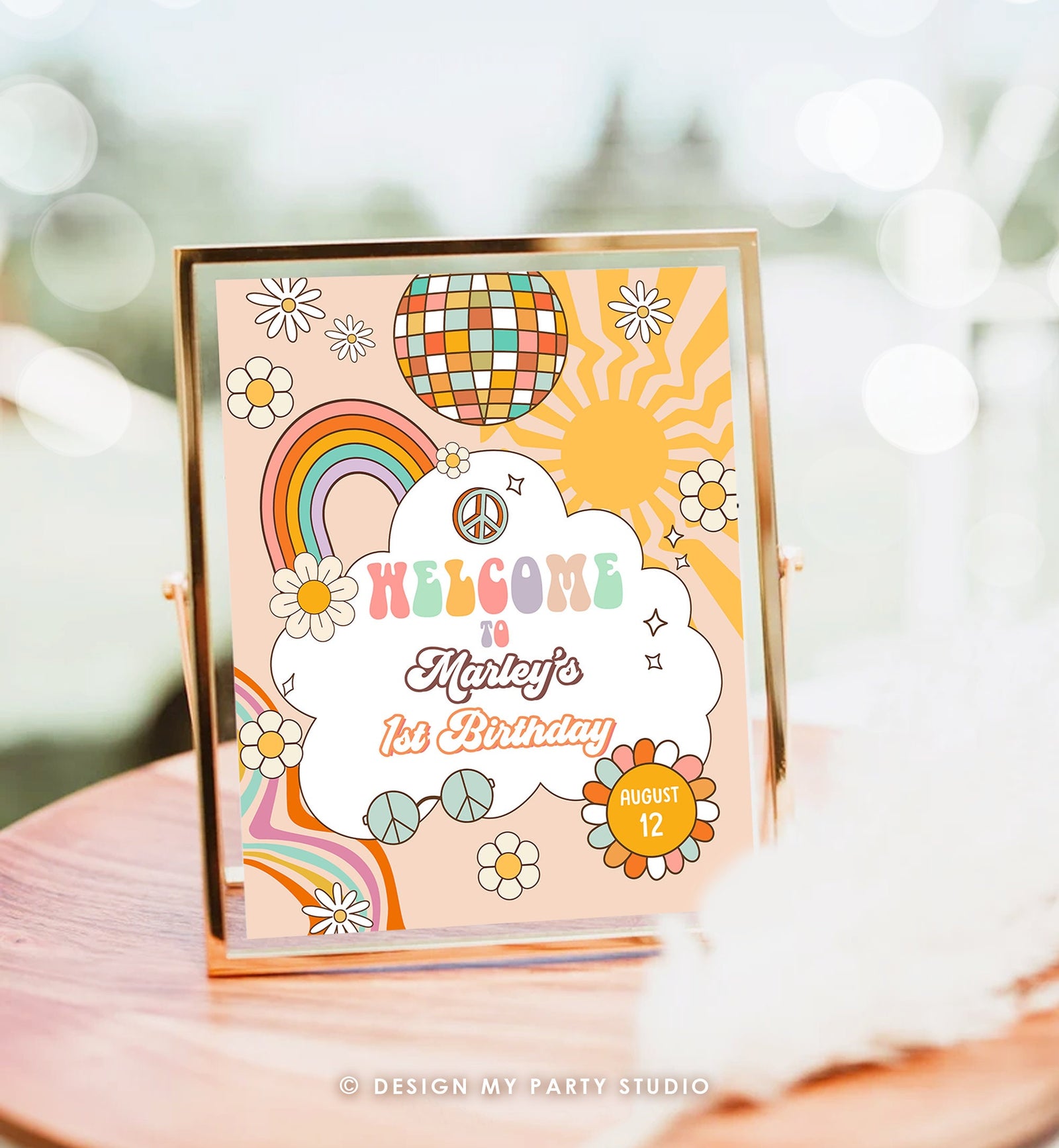 Editable Groovy Birthday Welcome Sign Floral Boho Birthday Welcome Sign Retro 70's Hippie Festival Download Template Corjl PRINTABLE 0459