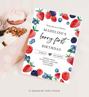 Editable Berry Sweet Birthday Invitation Blueberry Strawberry Raspberry Party Farmers Market Picking Printable Template Corjl Digital 0399