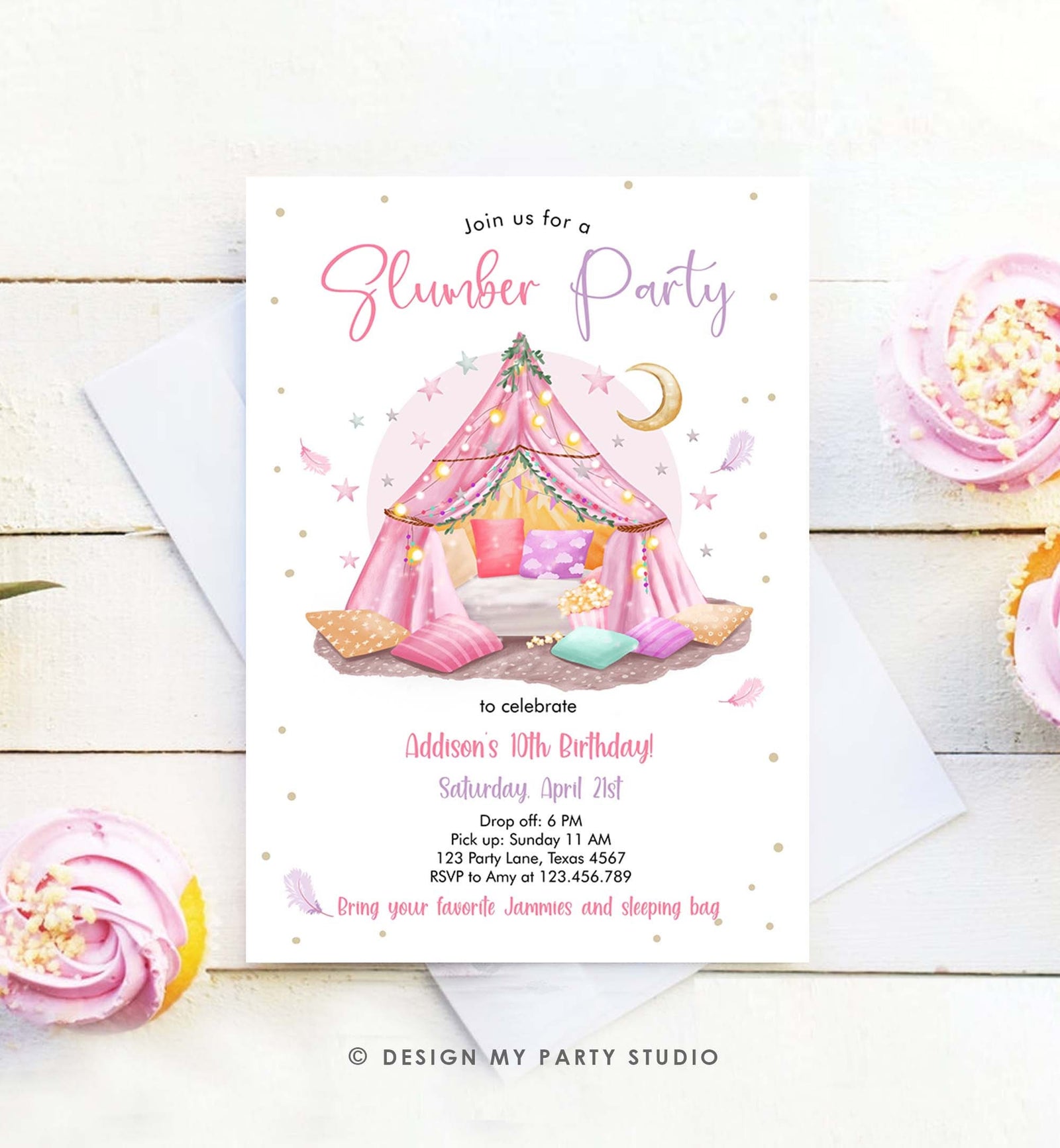 Editable Slumber Party Birthday Invitation Sleepover Birthday Pink Spa Tween Teen Glamping Digital Download Evite Template Printable 0499