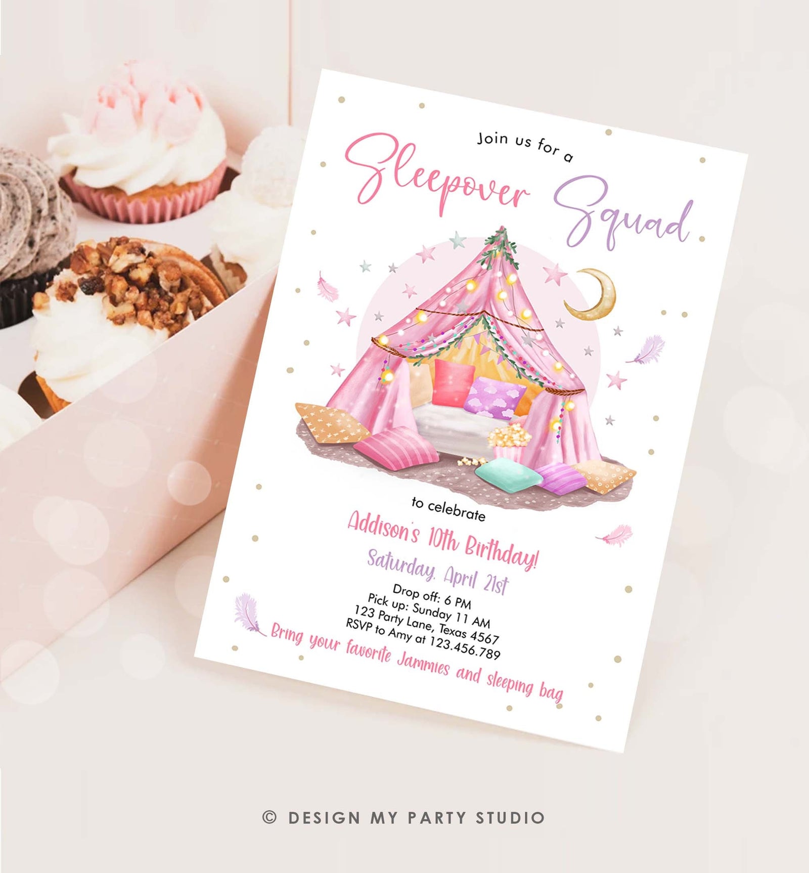 Editable Sleepover Squad Birthday Invitation Slumber Party Birthday Invite Pink Spa Tween Teen Girl Glamping Download Template Corjl 0499