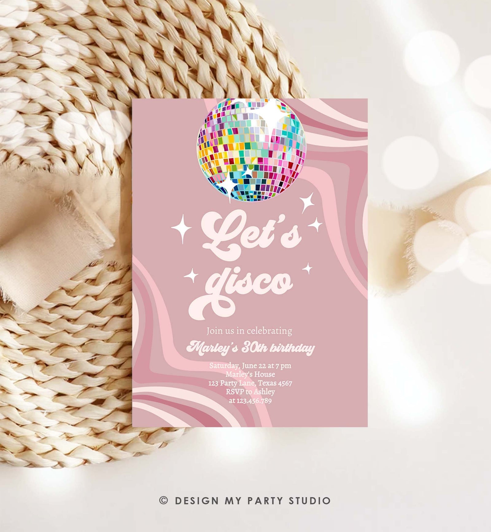 Editable Disco Birthday Party Invitation Disco Party Birthday Adult Let's Disco 70s Retro Groovy Dance Download Template Corjl Digital 0501