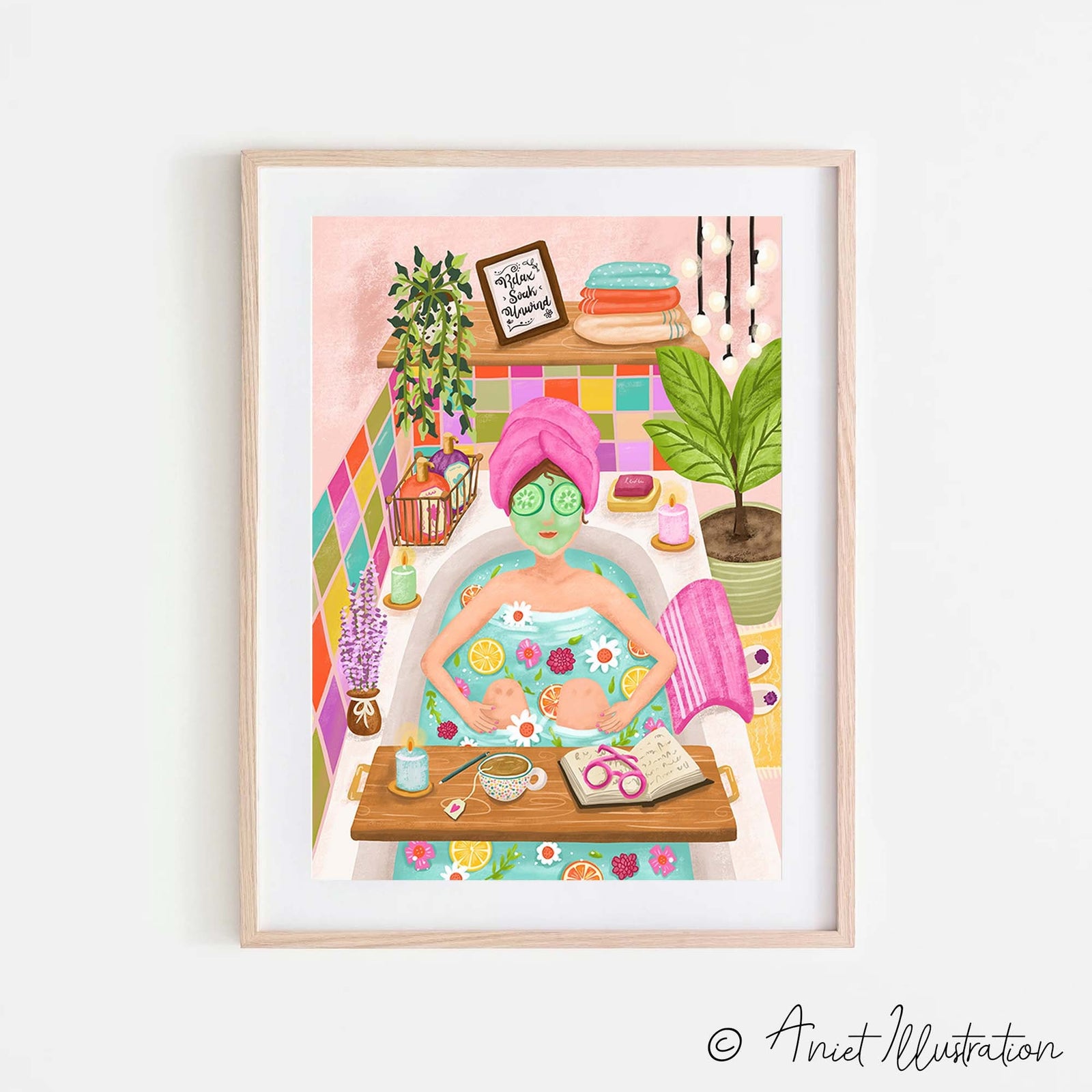 Woman in Bathtub Self care Illustration Relax Soak Unwind Inspirational Art Print Self Love Home Decor Wall Art Housewarming Gift for Her
