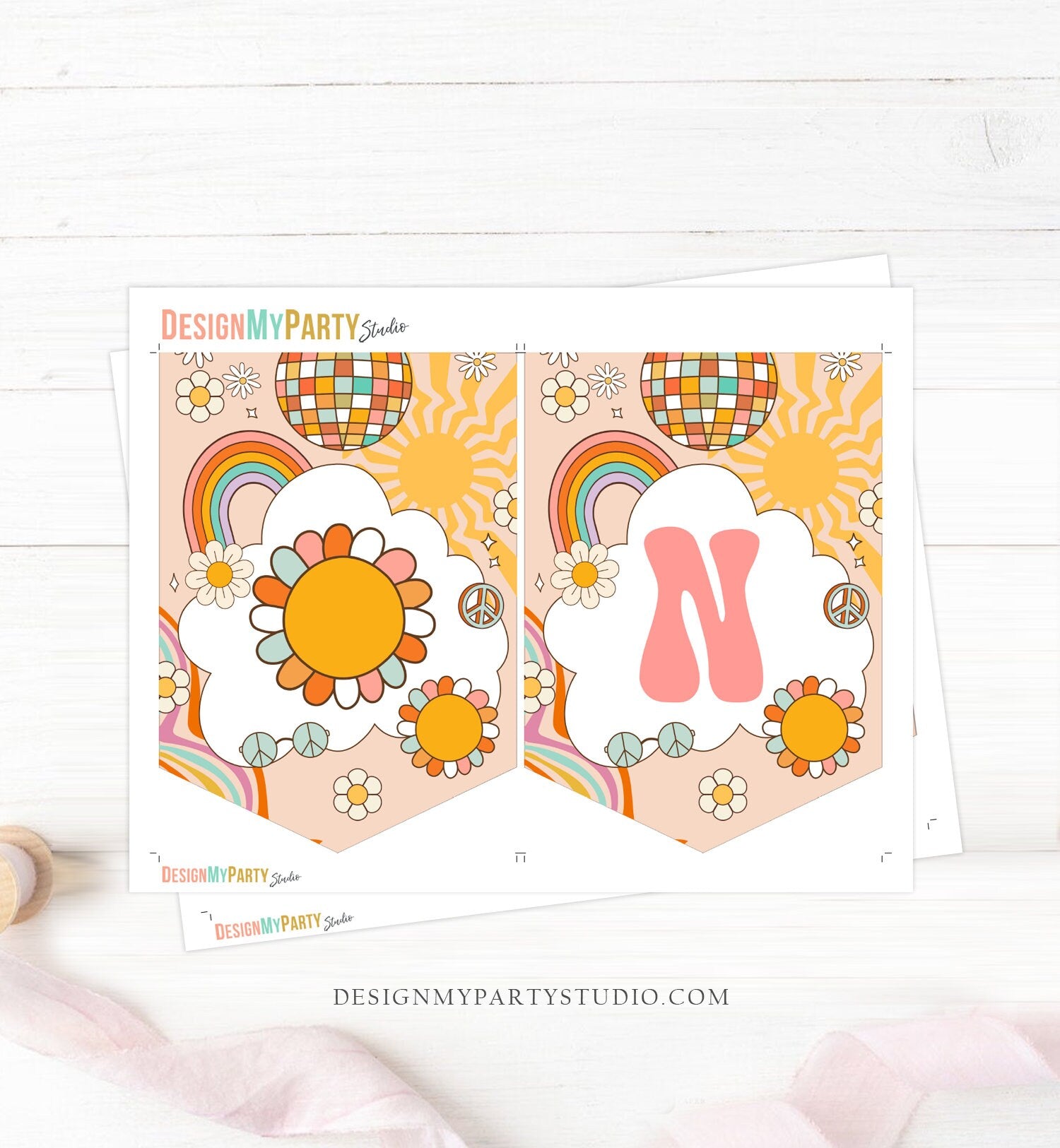 Groovy One High Chair Banner Retro Groovy Birthday Party 1st First Birthday Rainbow 70s Peace ONE Floral Boho Decor Digital Printable 0459