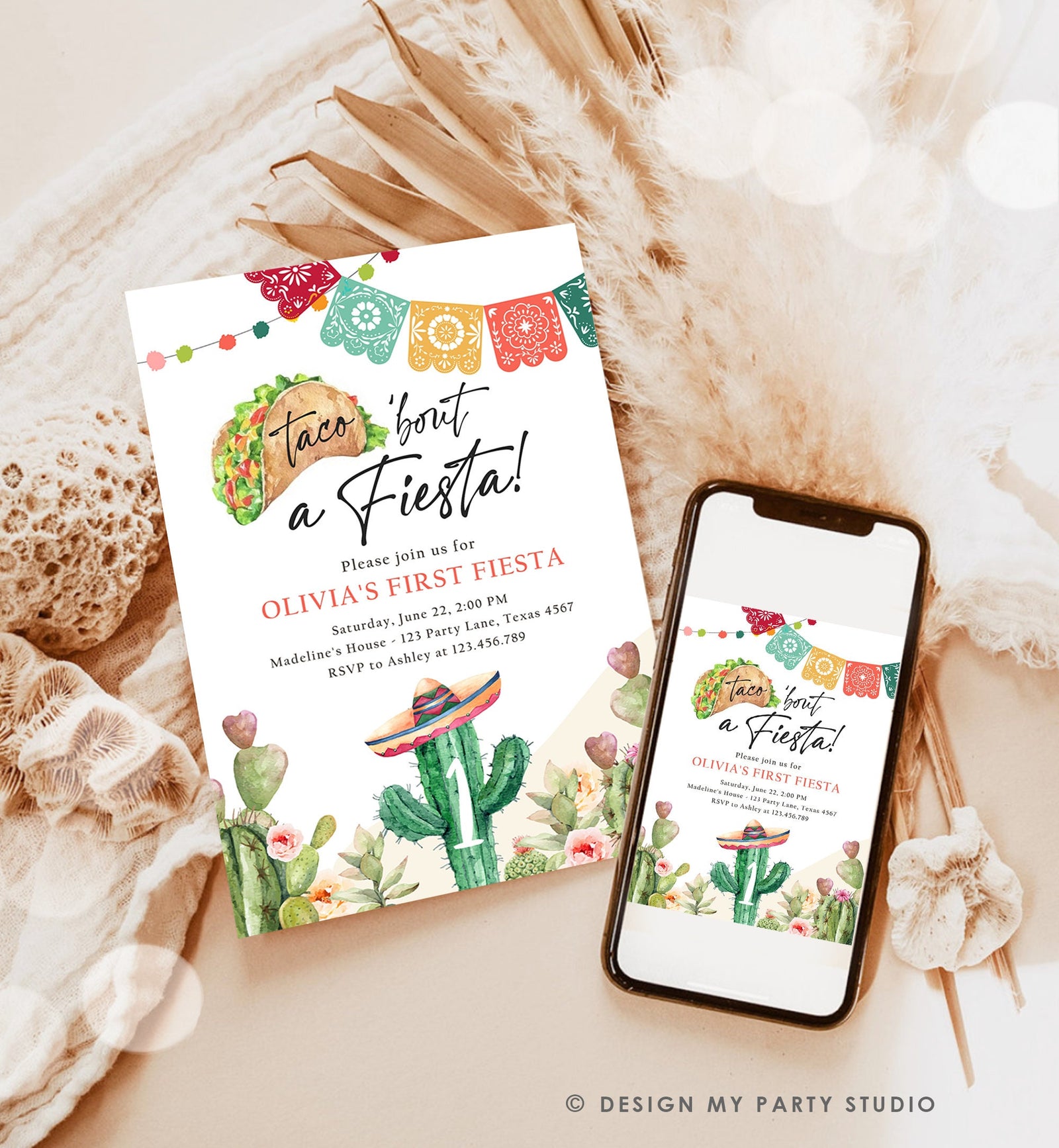 Editable Taco Bout a Fiesta Birthday Invitation Fiesta ANY AGE Cactus Mexican Party Cinco de Mayo Digital Download Template Printable 0404