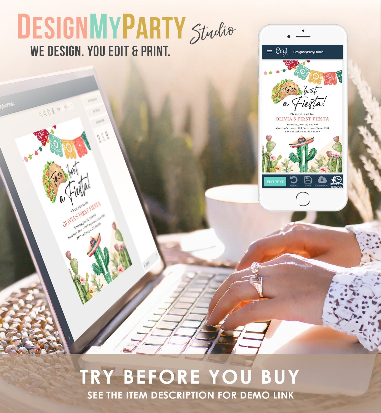 Editable Taco Bout a Fiesta Birthday Invitation Fiesta ANY AGE Cactus Mexican Party Cinco de Mayo Digital Download Template Printable 0404