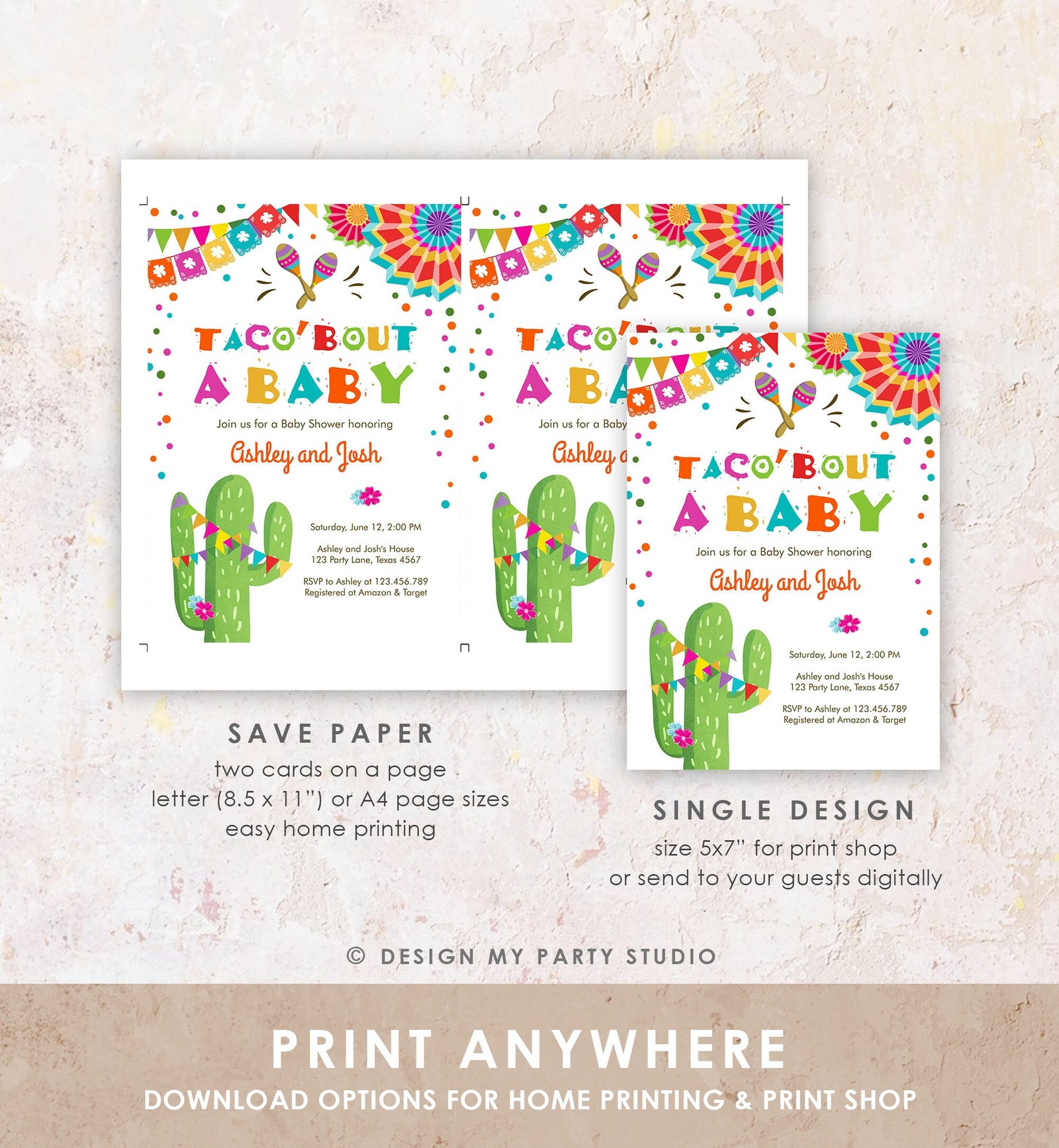 Editable Taco Bout A Baby Baby Shower Invitation Fiesta Cactus Mexican Couples Coed Shower Instant Download Printable Corjl Template 0045