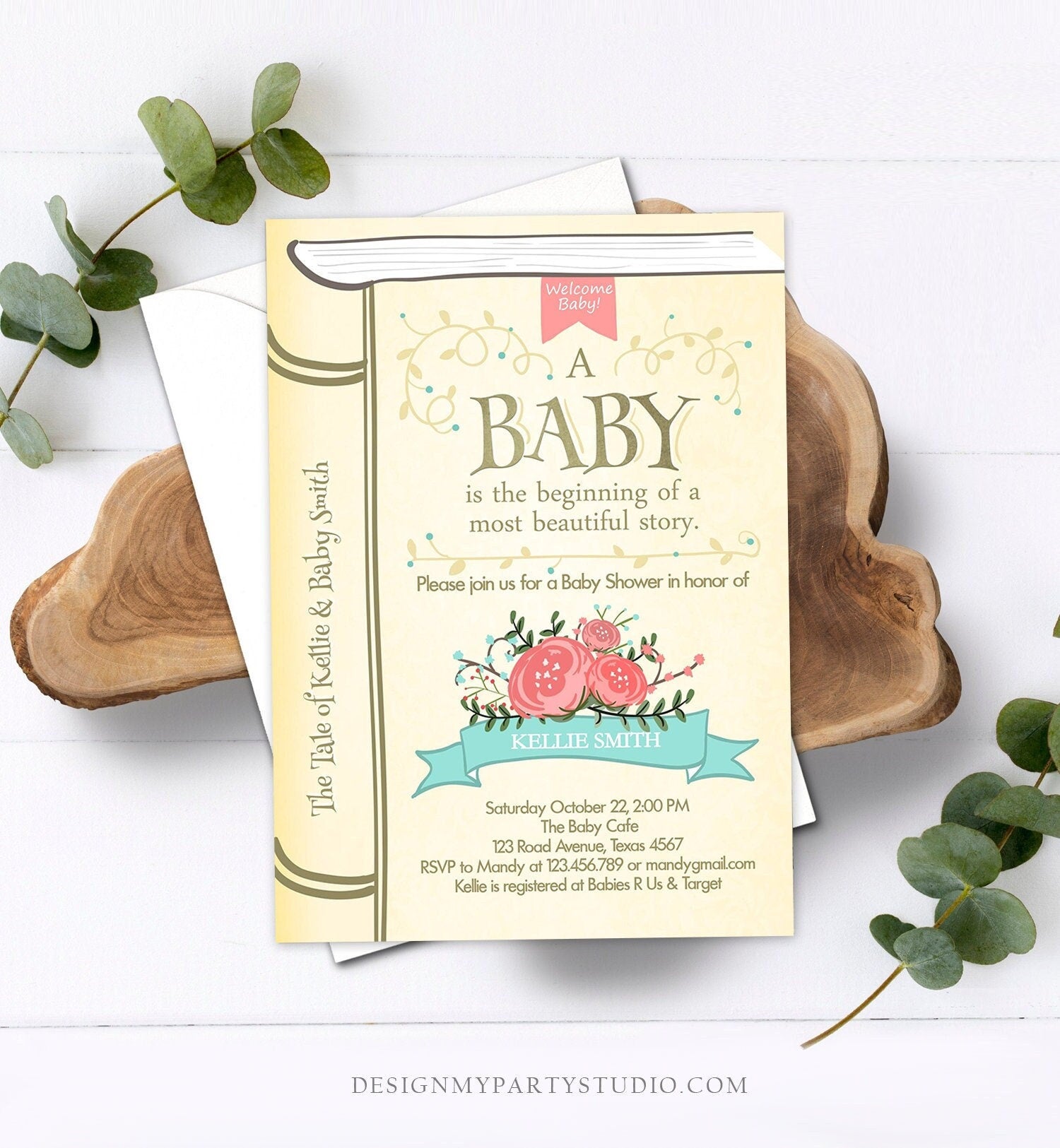 Editable Vintage Storybook Baby Shower Invitation Once Upon a Time Gender Neutral Invitation Template Instant Download Digital Corjl 0023