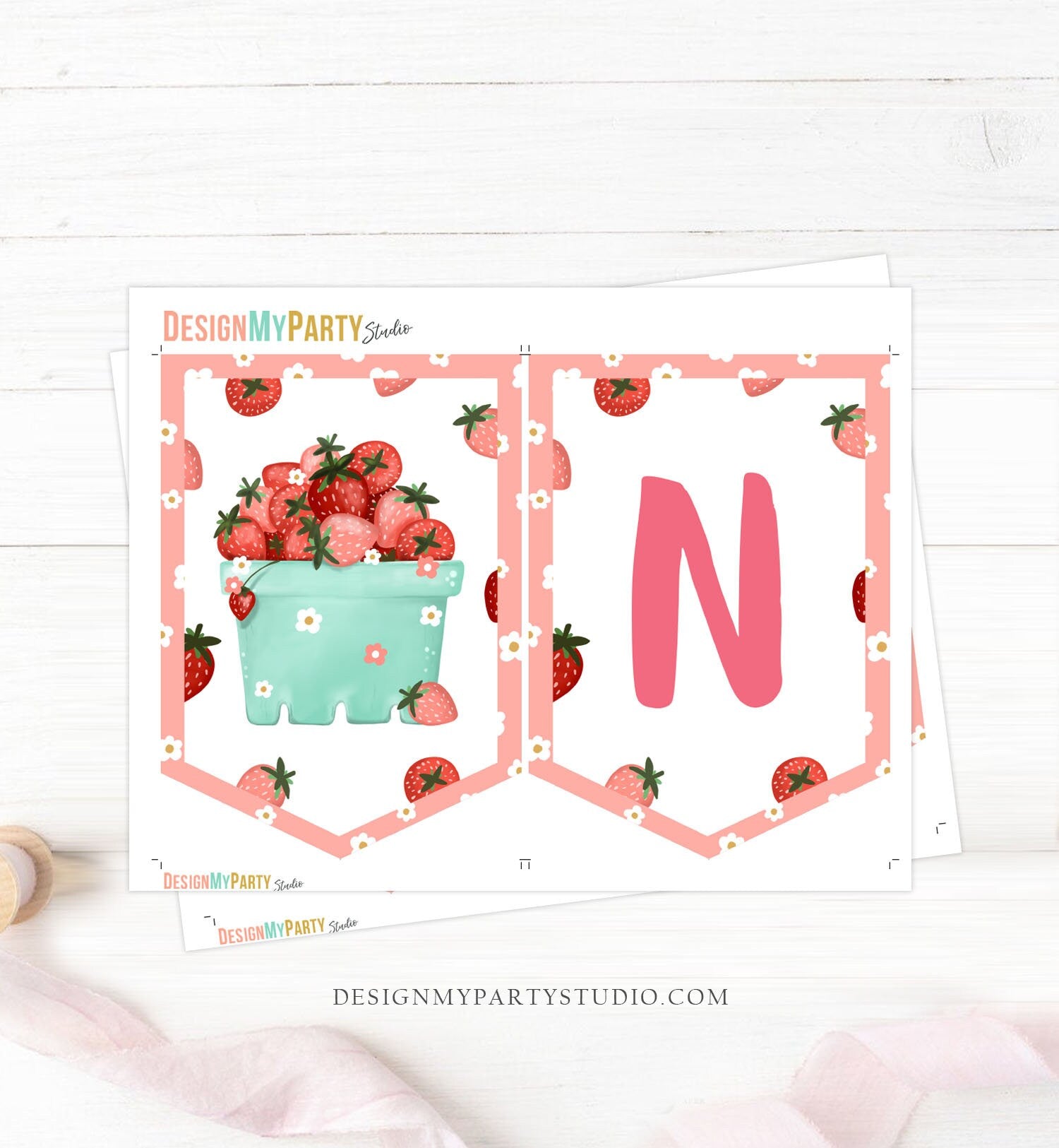 Strawberry High Chair Banner Berry First Birthday Girl 1st Strawberry Garland High Chair Banner ONE Fruit Party Decor PRINTABLE Digital 0506