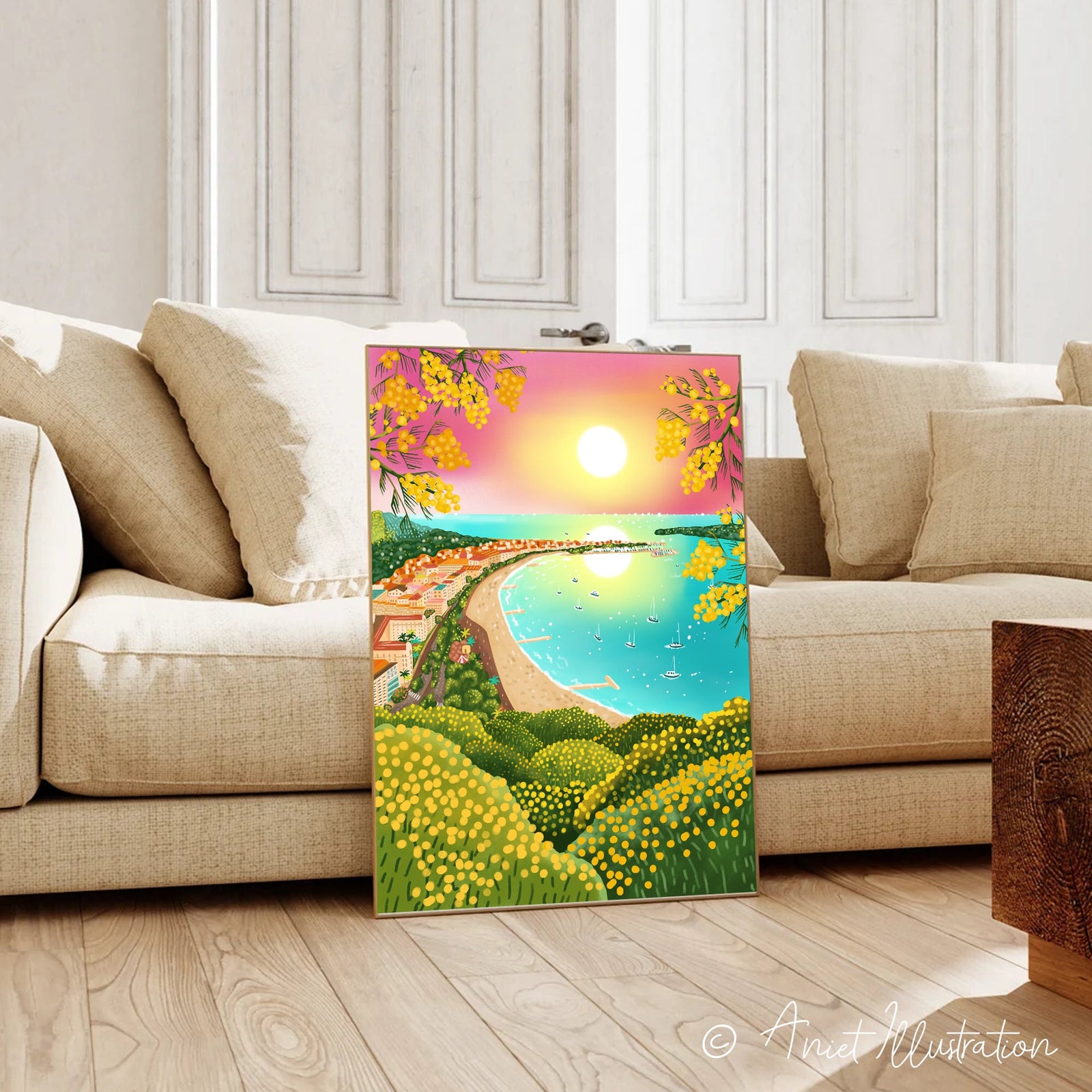 France Art Print Tropical Beach Wall Art Cannes Cote d'Azur Provence Travel Art Print Home Decor Mimosa Housewarming Gift Travel Poster 0511