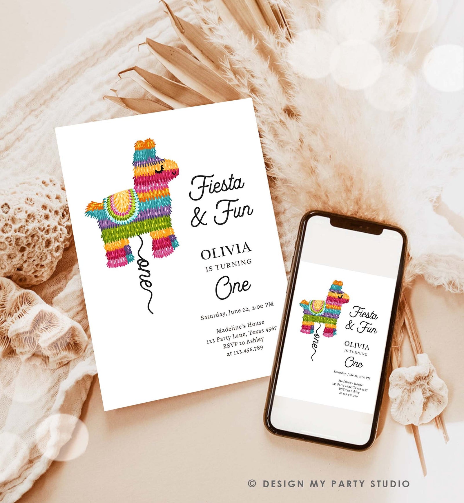 Editable Fiesta Invitation First Fiesta Birthday Mexican Piñata Invite Girl Kids Fiesta and Fun Digital Download Template Printable 0500