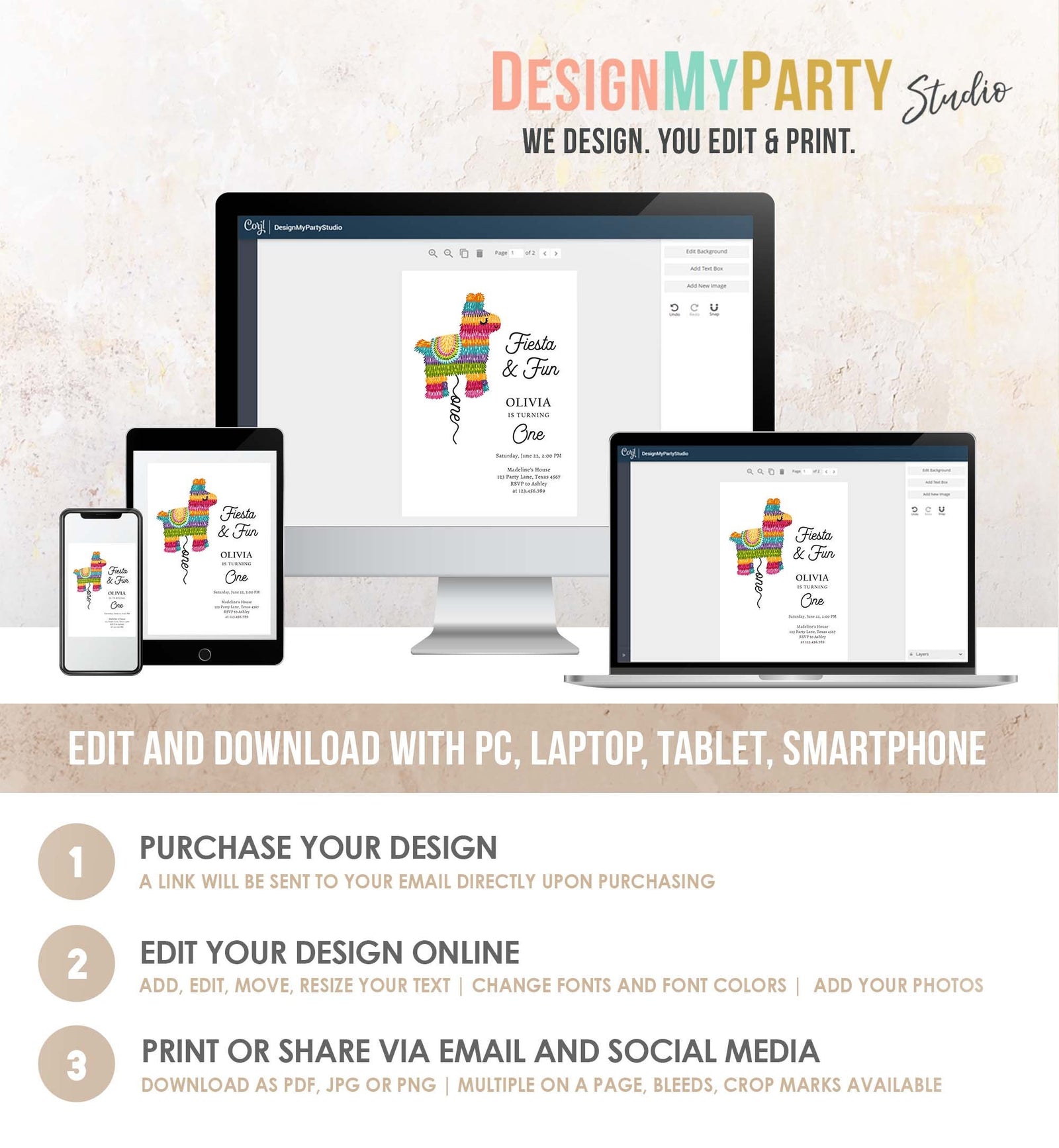 Editable Fiesta Invitation First Fiesta Birthday Mexican Piñata Invite Girl Kids Fiesta and Fun Digital Download Template Printable 0500