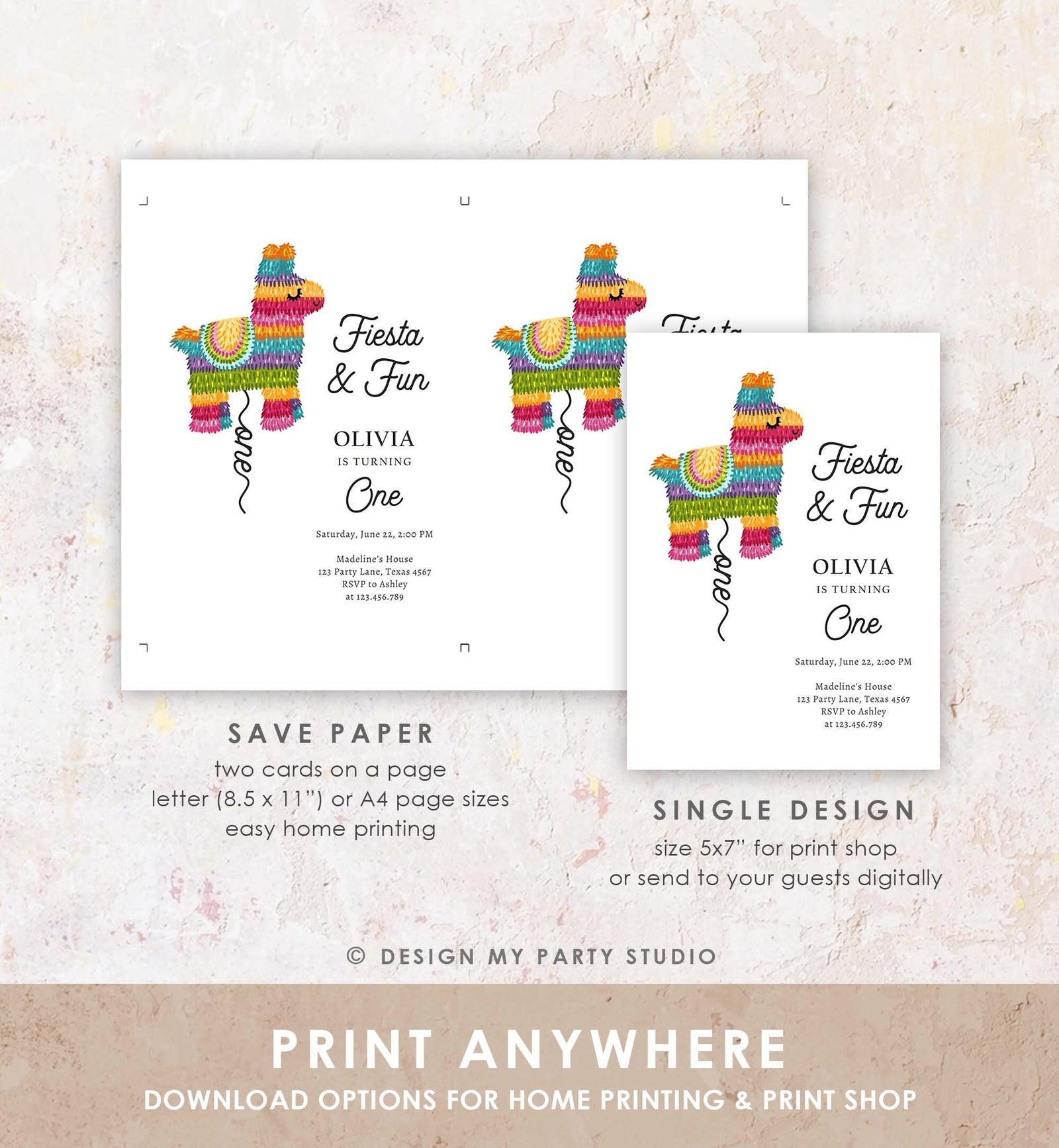 Editable Fiesta Invitation First Fiesta Birthday Mexican Piñata Invite Girl Kids Fiesta and Fun Digital Download Template Printable 0500