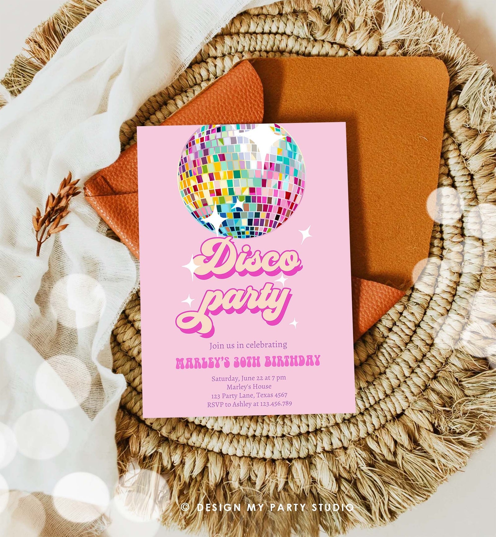 Editable Disco Birthday Party Invitation Disco Party Birthday Adult Let's Disco 70s Retro Pink Dance Digital Evite Template Printable 0501