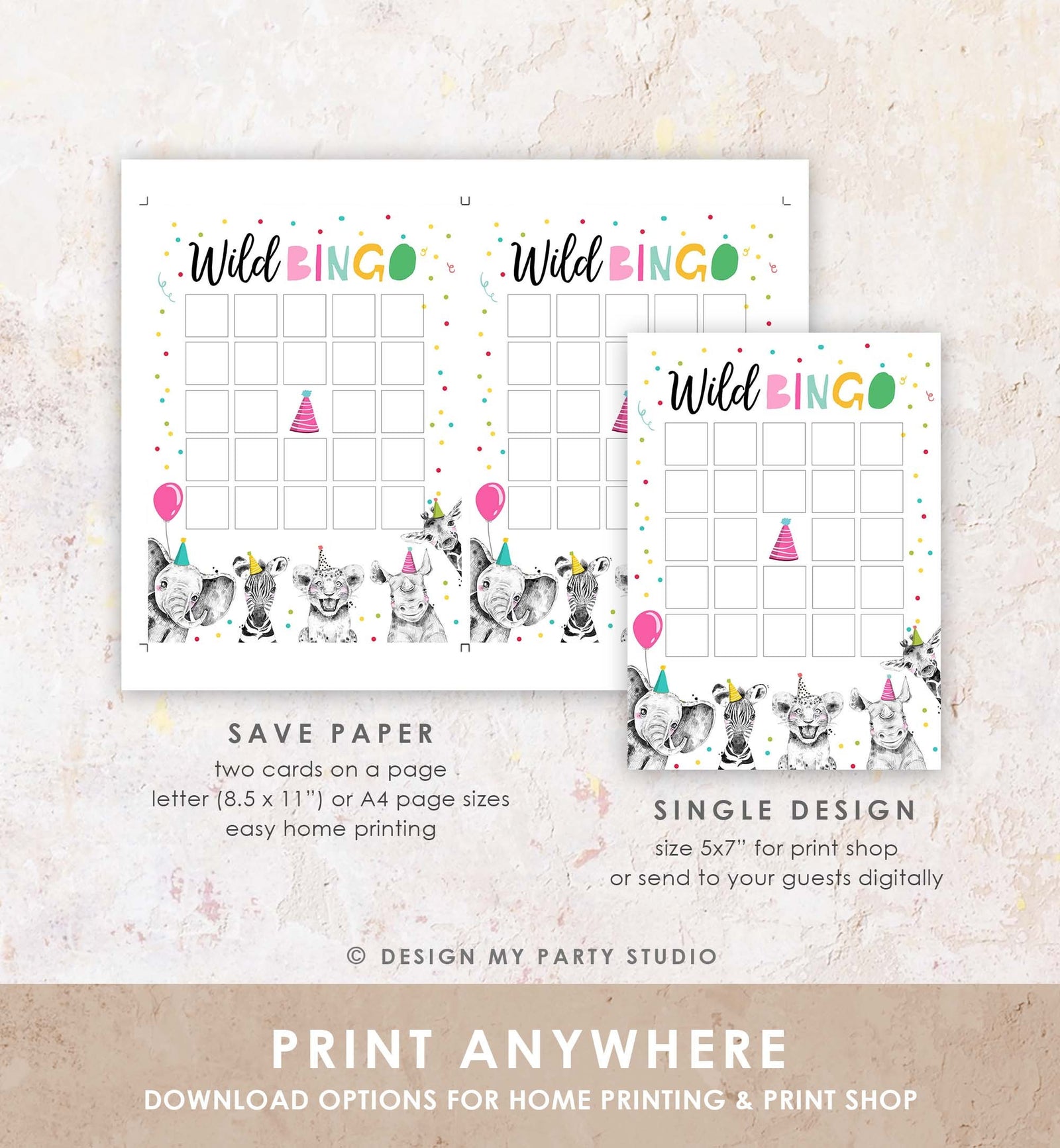 Editable Wild Bingo Birthday Game Party Animals Safari Animals Safari Bingo Work Party Classroom Activity Digital Template Printable 0322